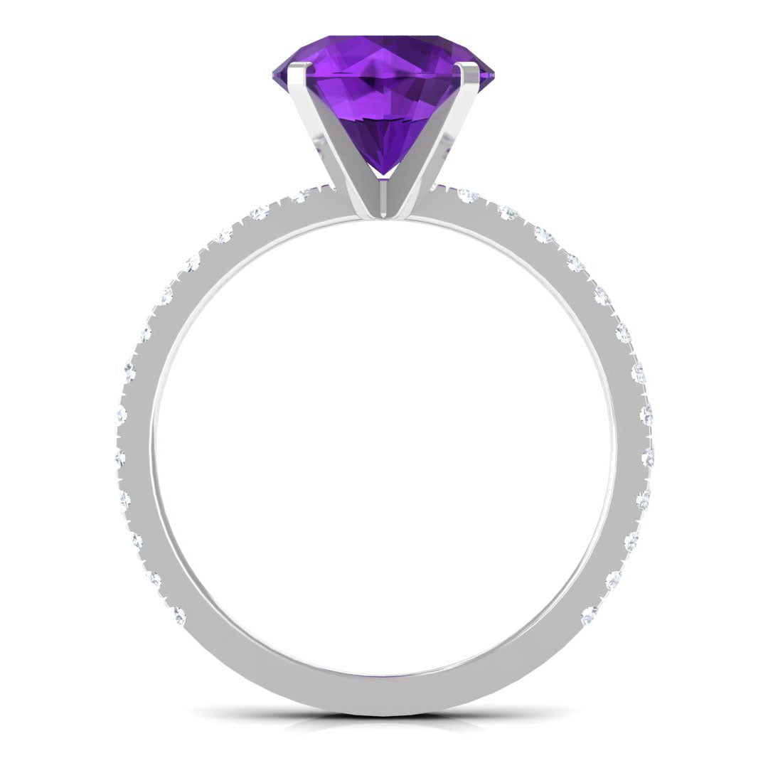 Real 1.2 Carat Amethyst Engagement Ring with Diamond for Women