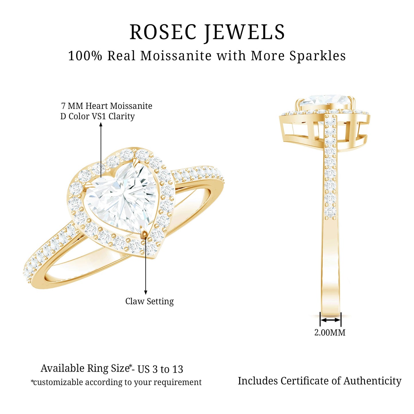 Certified Moissanite Heart Engagement Ring with Halo