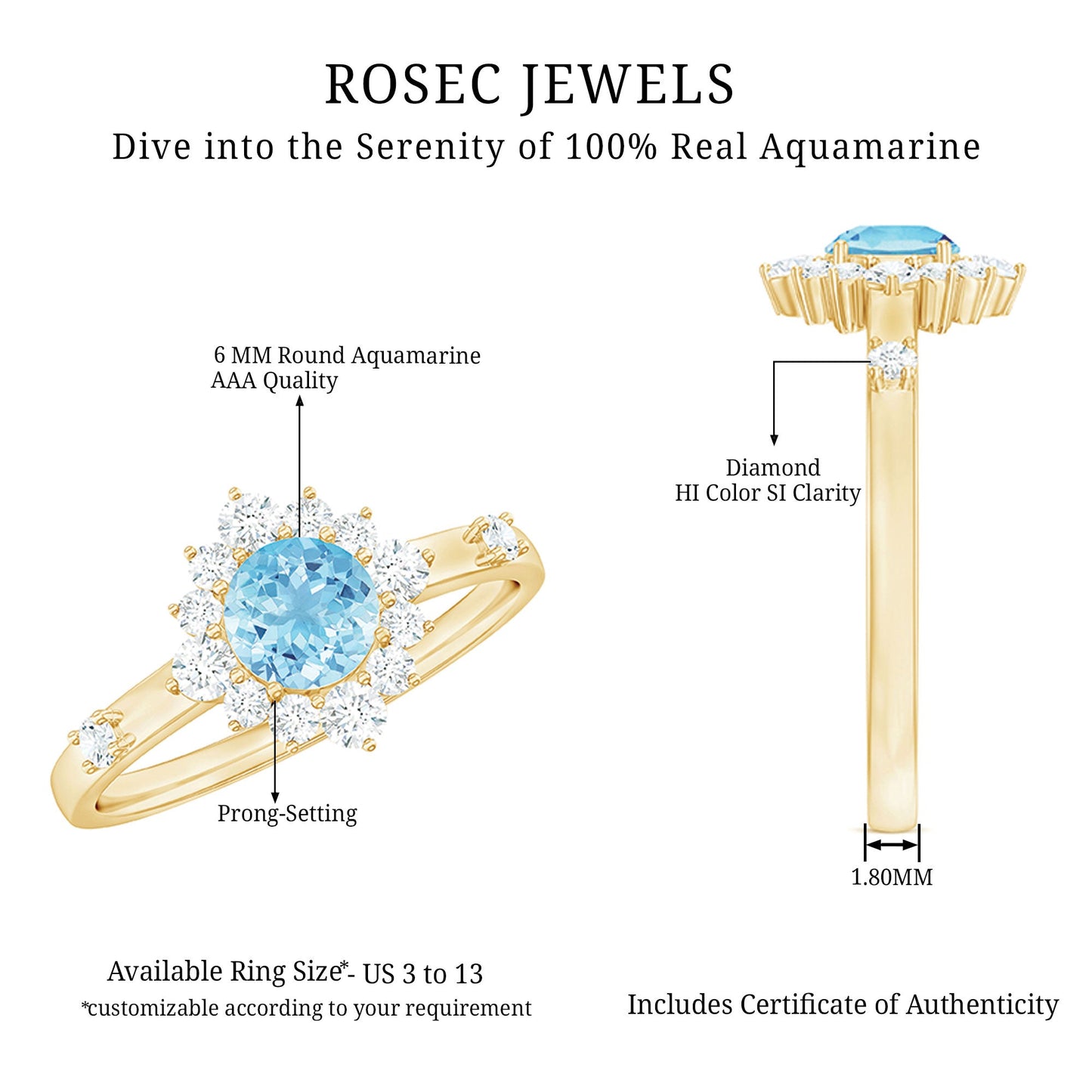 Genuine 0.8 Carat Aquamarine and Diamond Halo Engagement Ring