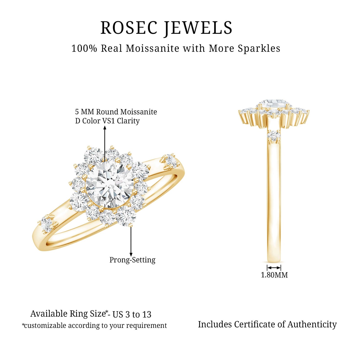 Round Moissanite Engagement Ring with Halo
