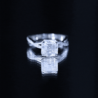 Certified Moissanite Asscher Cut Engagement Ring with Twisted Shank