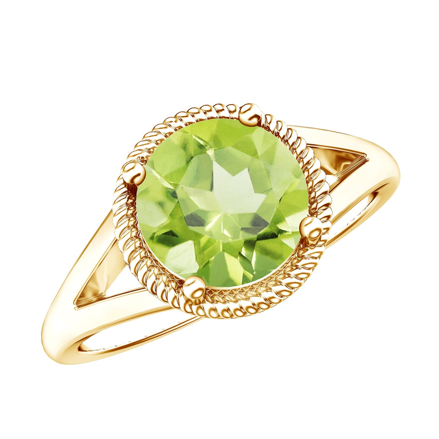 Natural 2 Carat Peridot Solitaire Engagement Ring with Split Shank