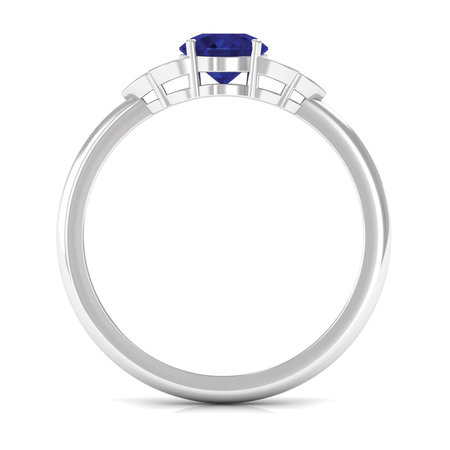 Round 0.9 Carat Blue Sapphire Engagement Ring with Diamond Trio