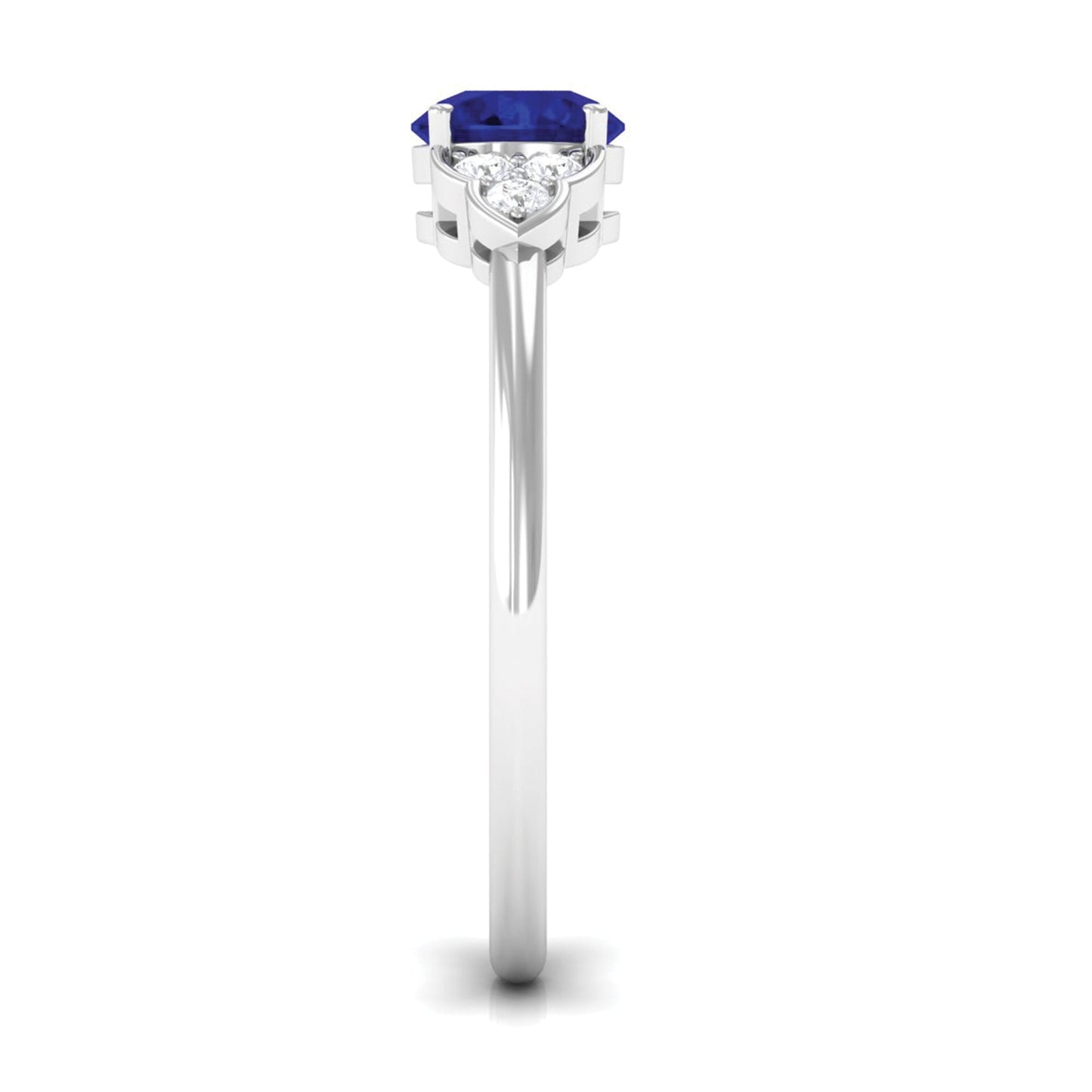Round 0.9 Carat Blue Sapphire Engagement Ring with Diamond Trio