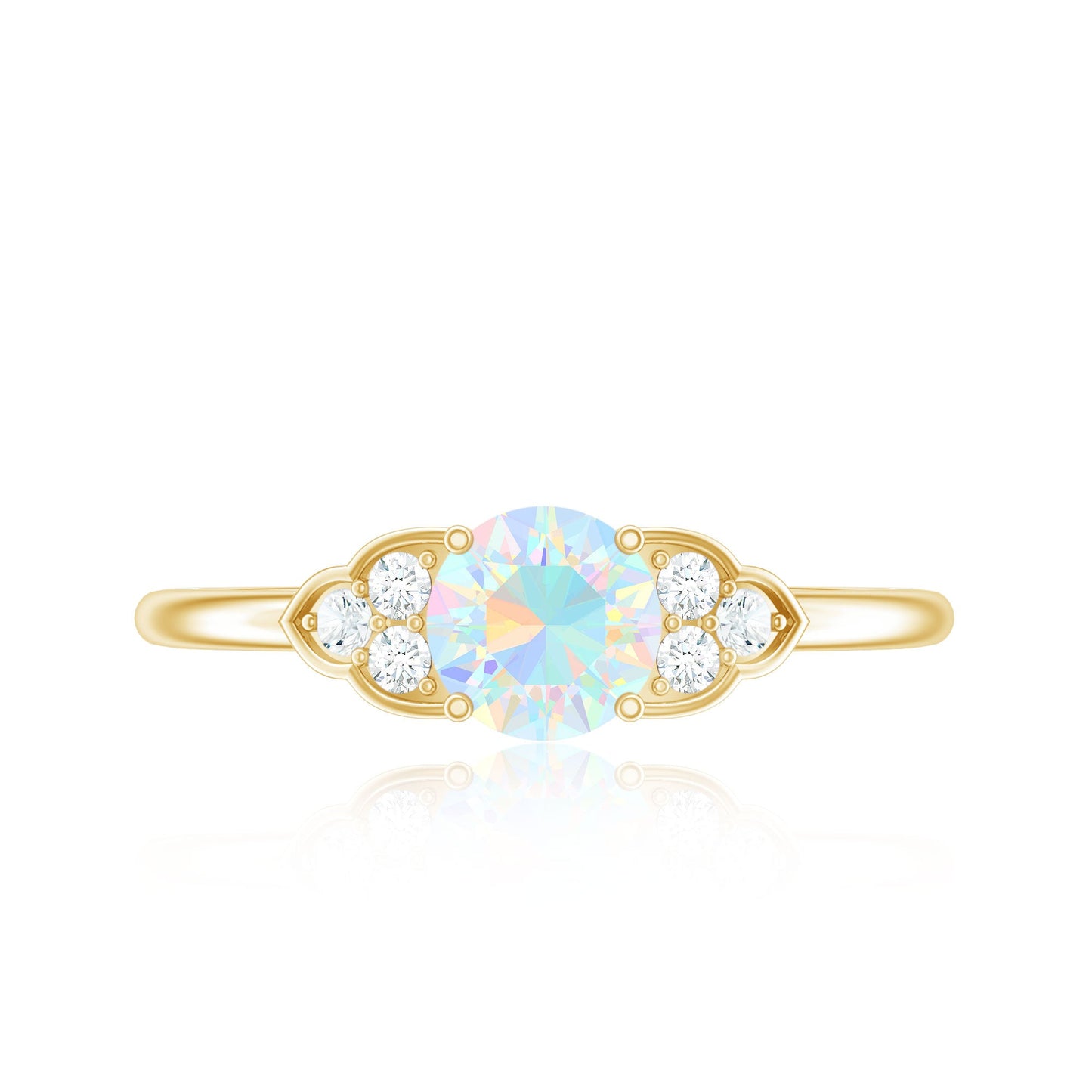 Natural Ethiopian Rainbow Opal Engagement Ring with Diamond Trio