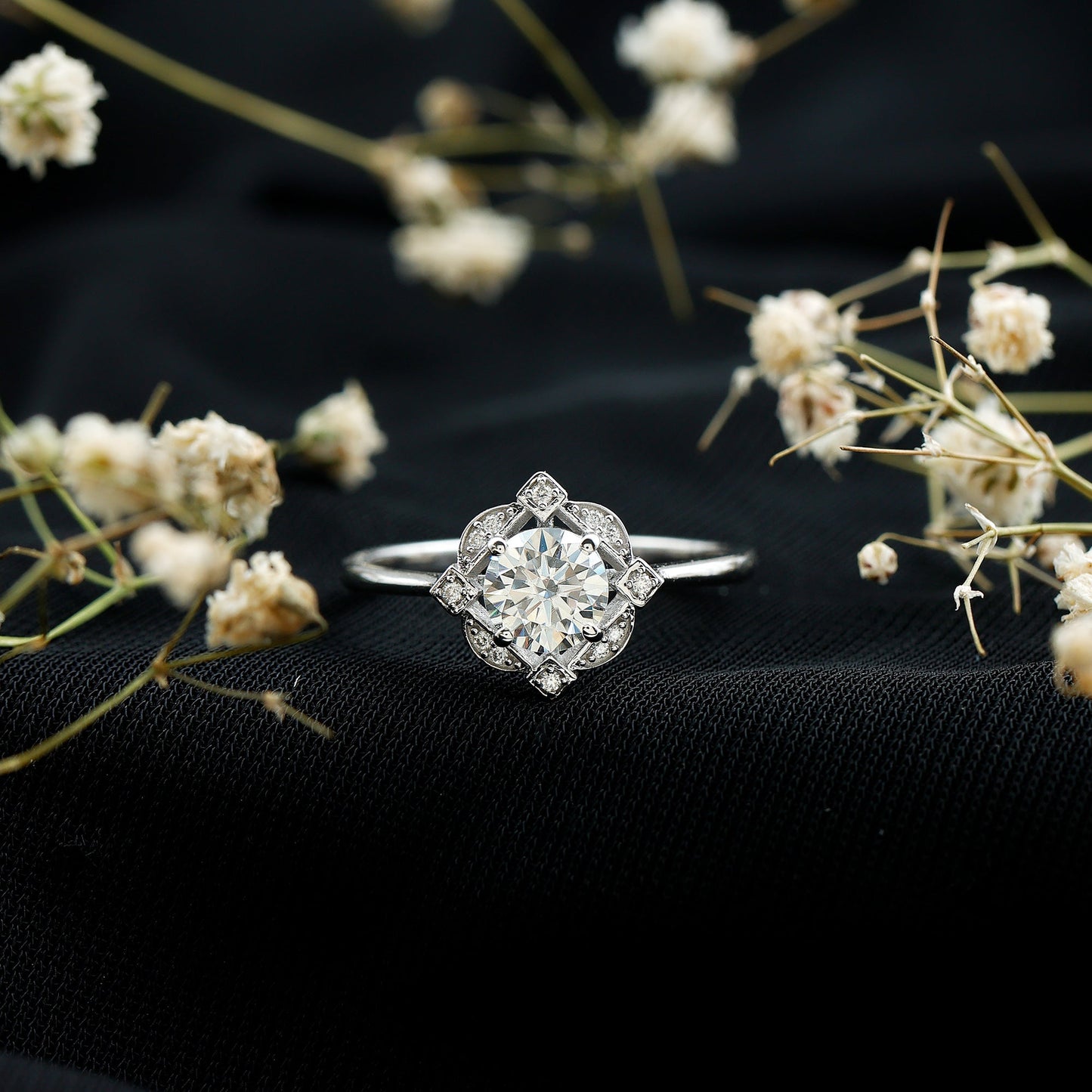 Vintage Inspired Moissanite Engagement Ring With Certificate