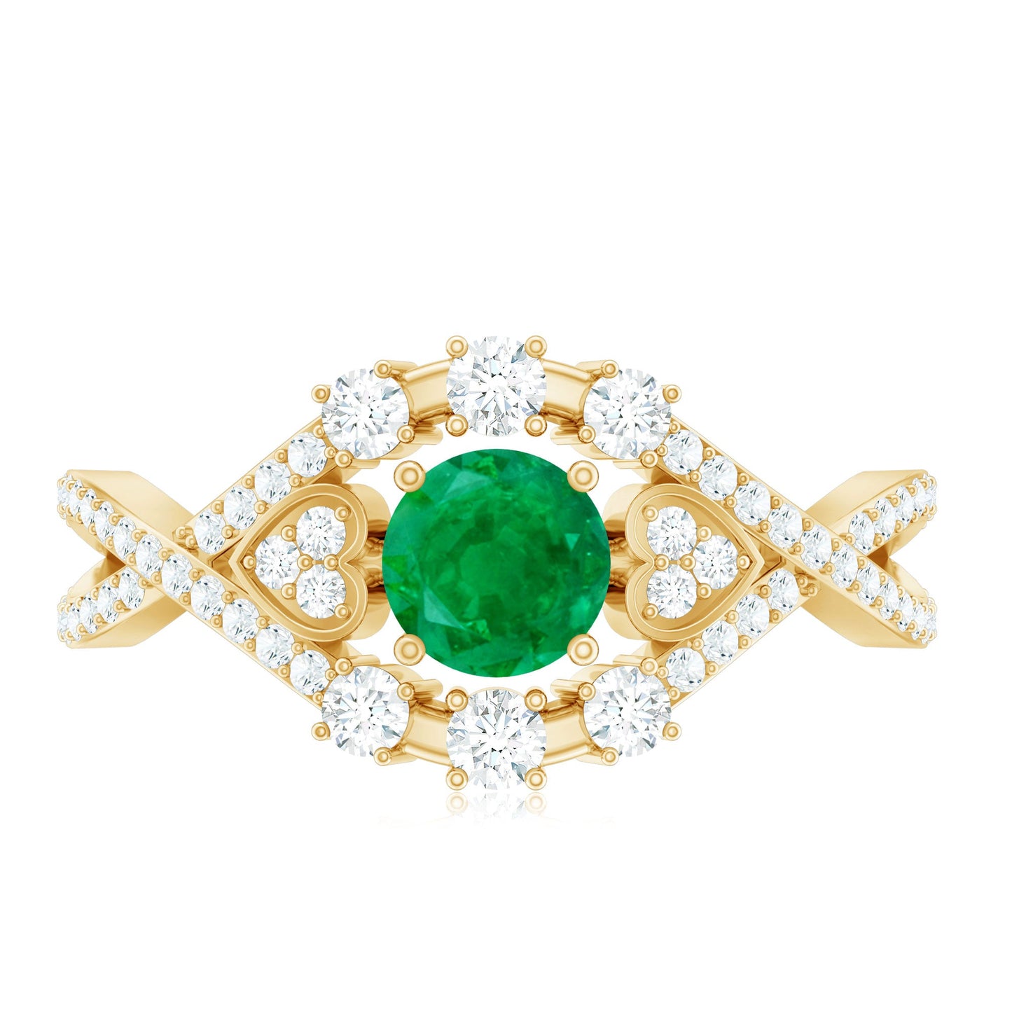 Natural Emerald Diamond Antique Style Engagement Ring with Crossover Shank