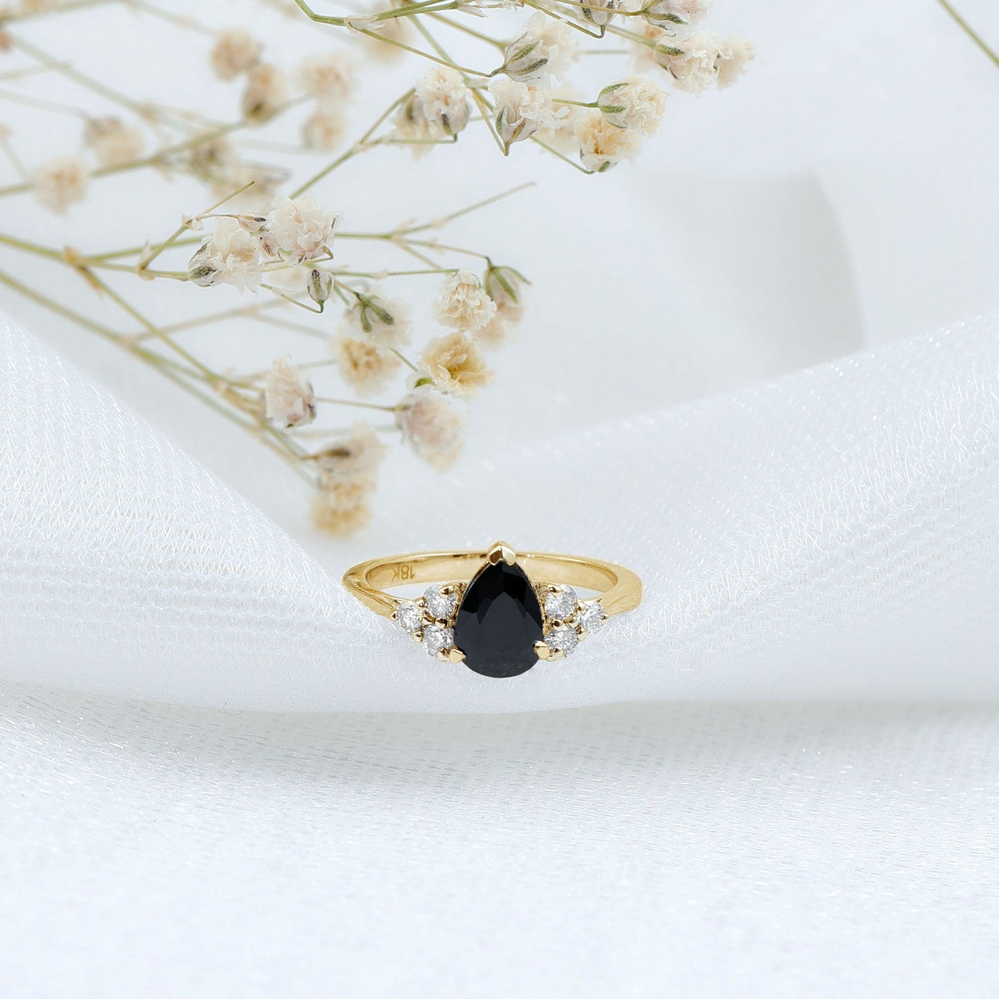 0.85 Carat Pear Shaped Created Black Diamond Solitaire Ring with Diamond