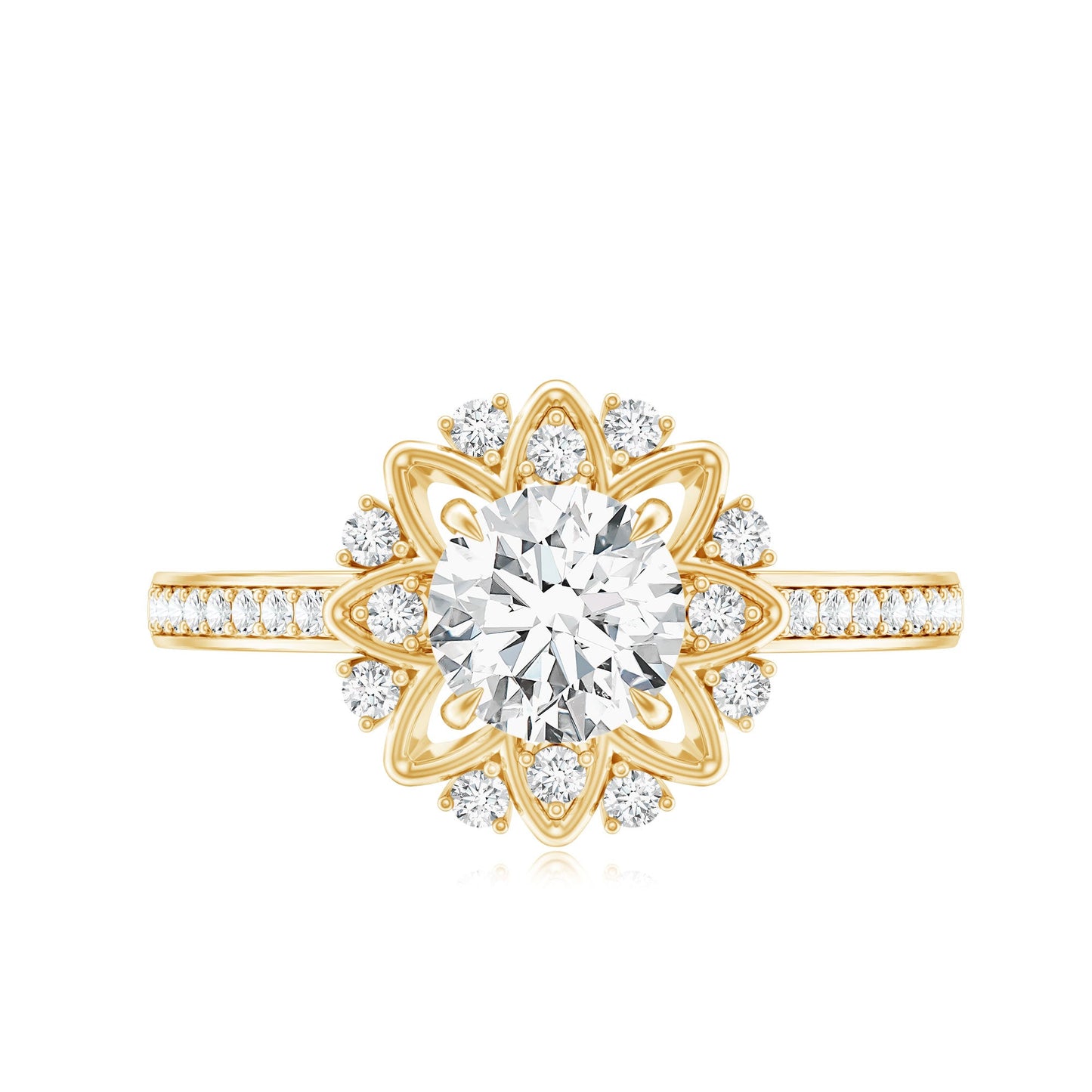 Round Certified Moissanite Flower Engagement Ring