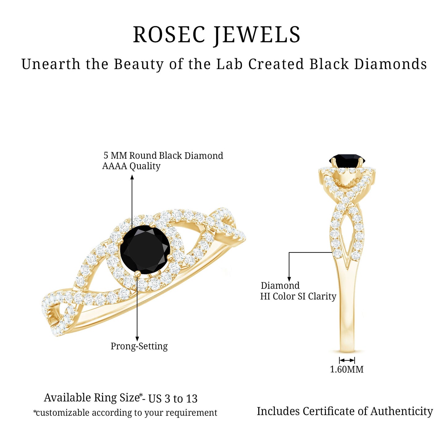 Certified 0.84 Carat Lab Grown Black Diamond Engagement Ring with Criss Cross White Diamond