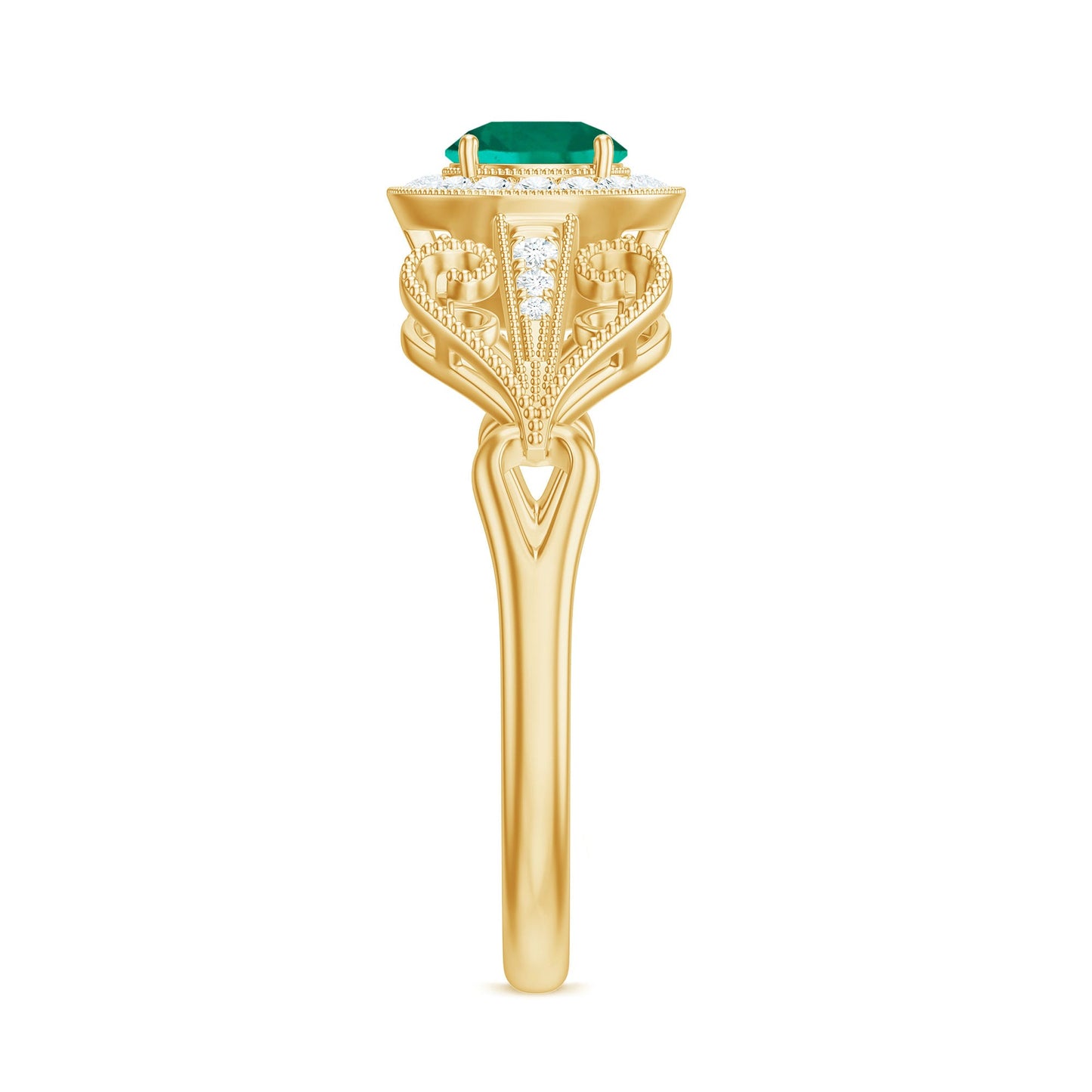 Certified Lab Grown Emerald Vintage Looking Engagement Ring with Diamond