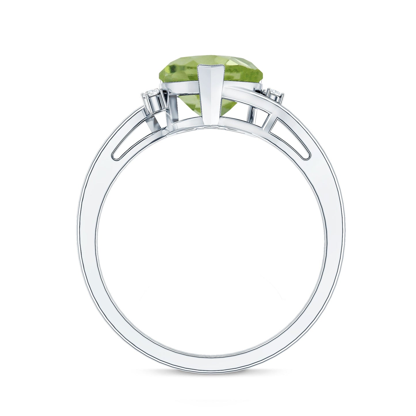Real 2 Carat Peridot Heart Engagement Ring with Diamond
