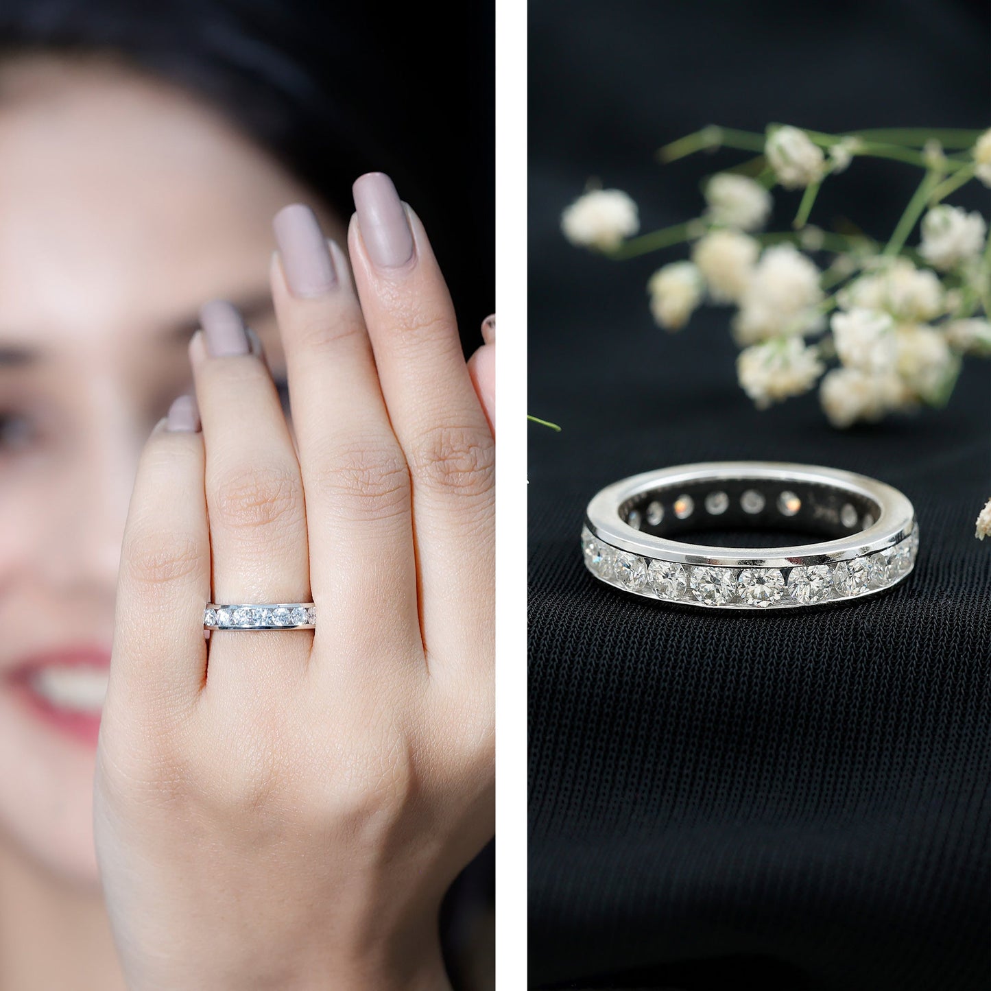 Channel Set Round Moissanite Full Eternity Band Ring