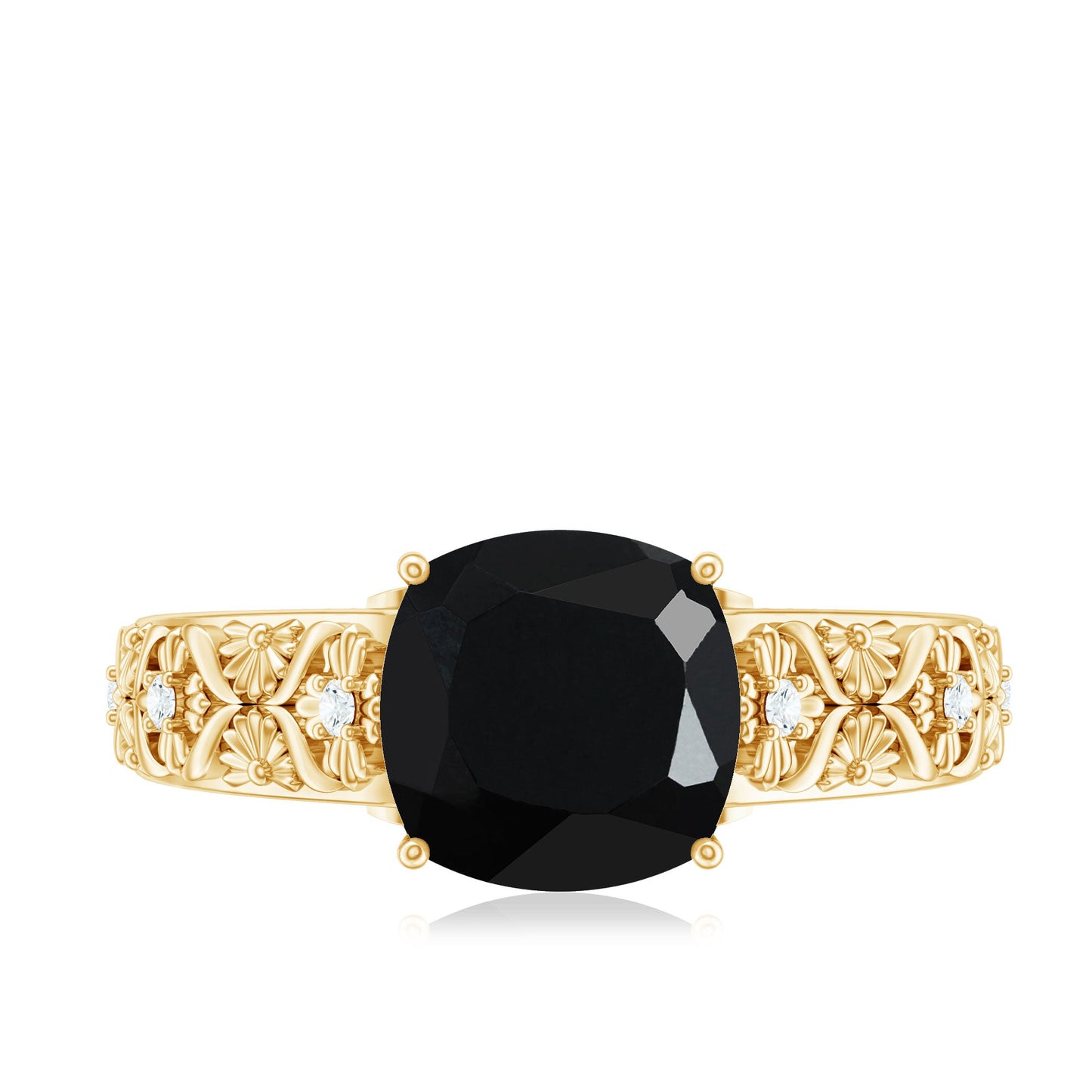 Cushion Cut 2.8 Carat Lab Grown Black Diamond Vintage Engagement Ring with White Diamond