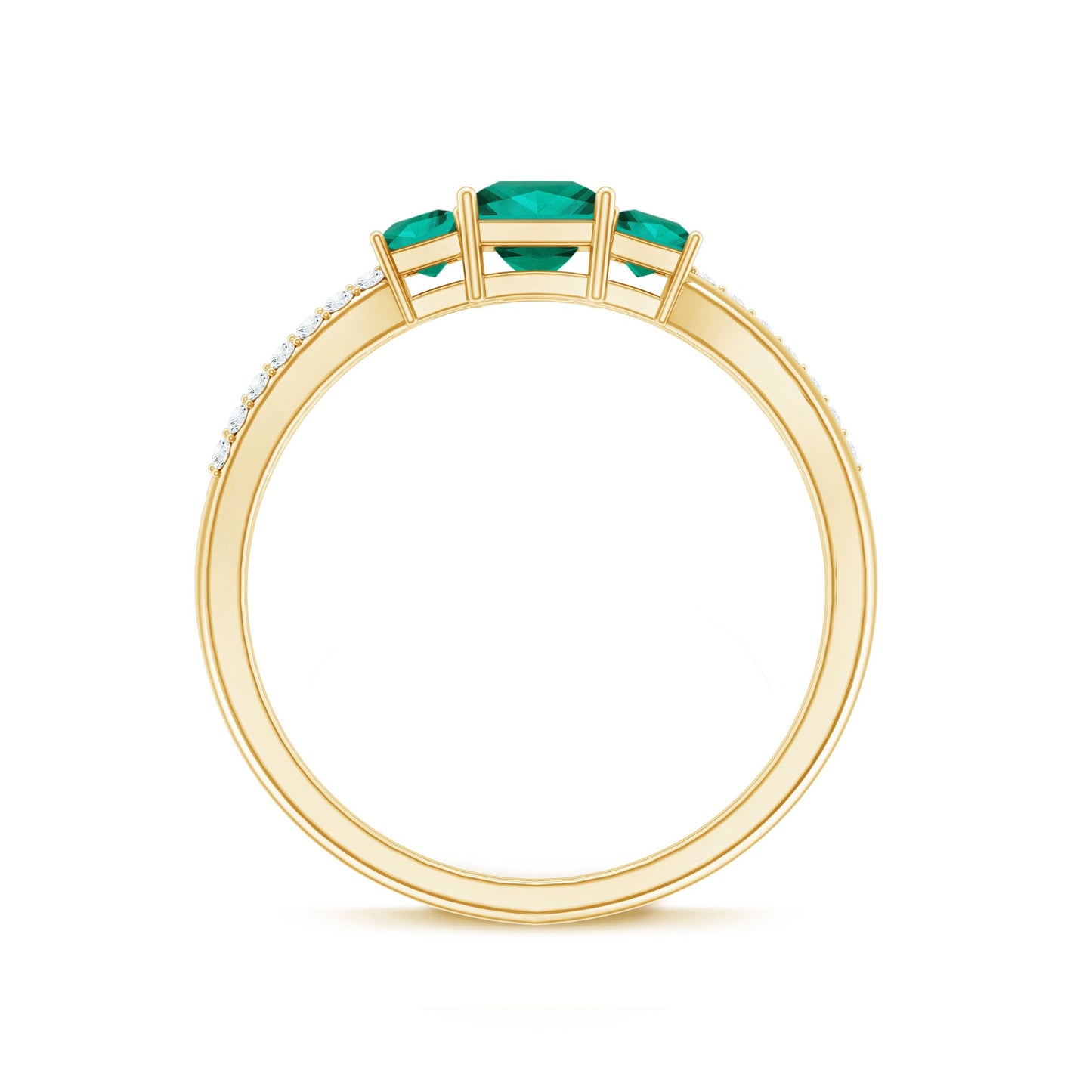 Certified Princess Cut Lab Grown Emerald 3 Stone Promise Ring with Diamond