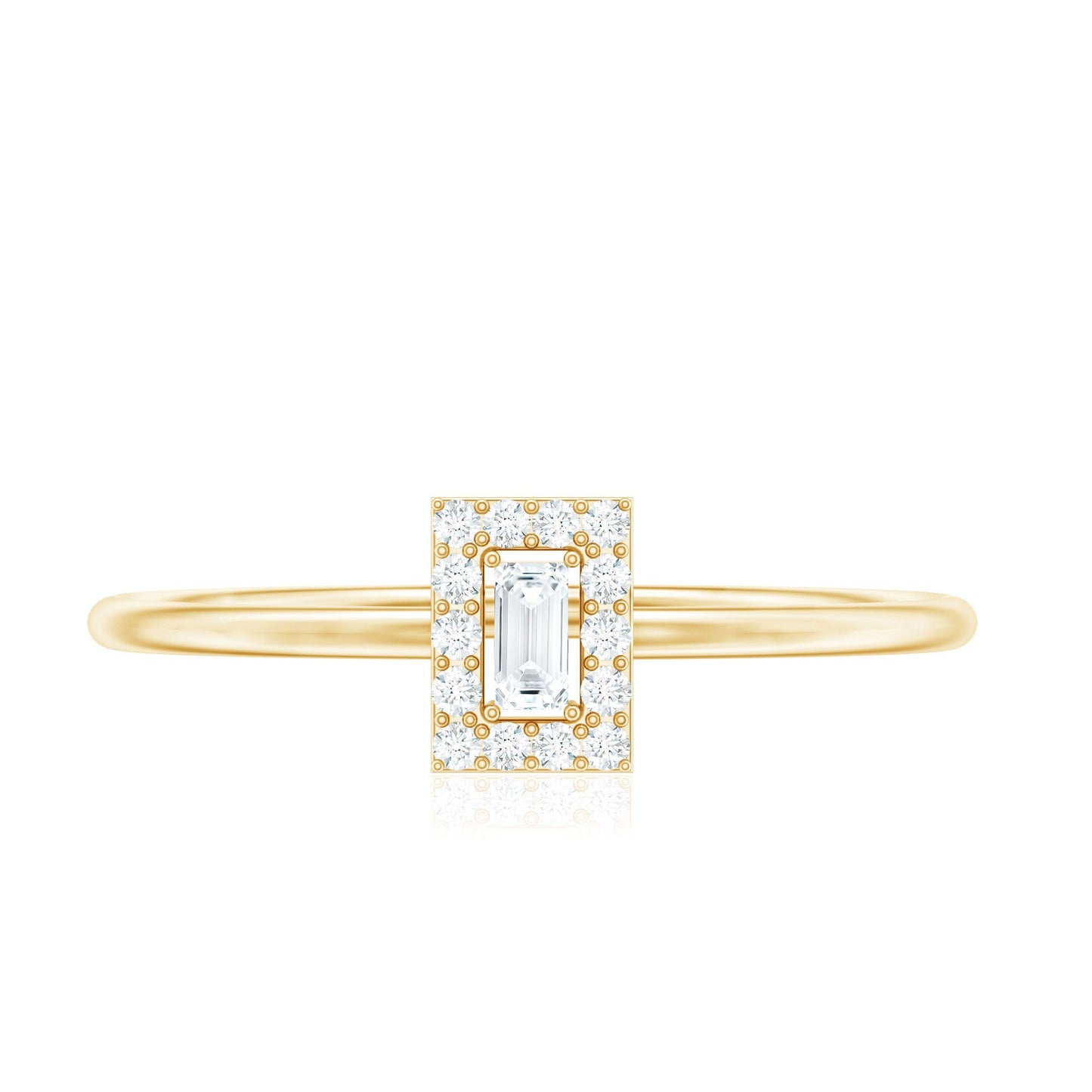 Dainty Baguette Cut Moissanite Promise Ring with Halo