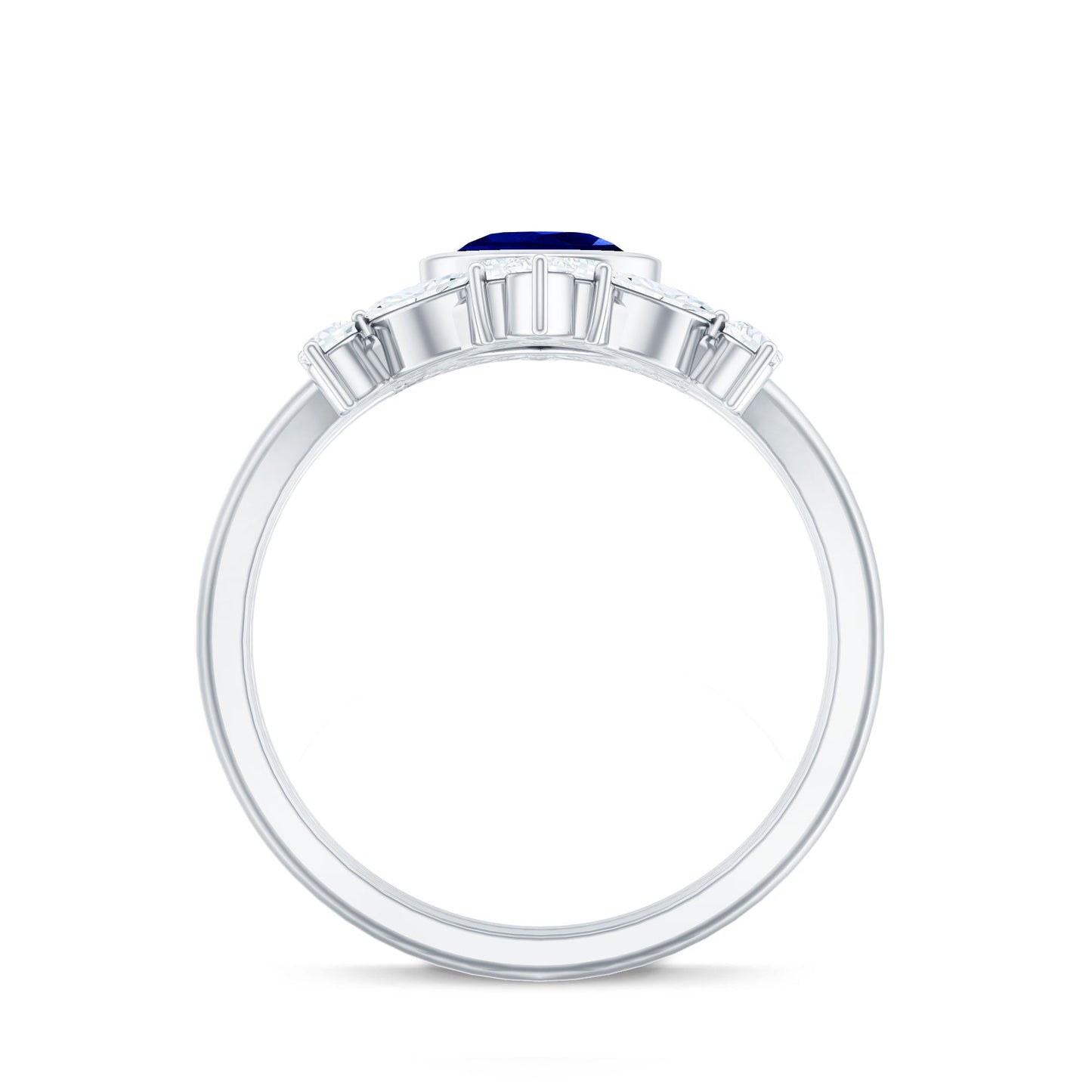 Vintage Looking 1.6 Carat Lab Grown Blue Sapphire 3 Piece Bridal Ring Set with Moissanite