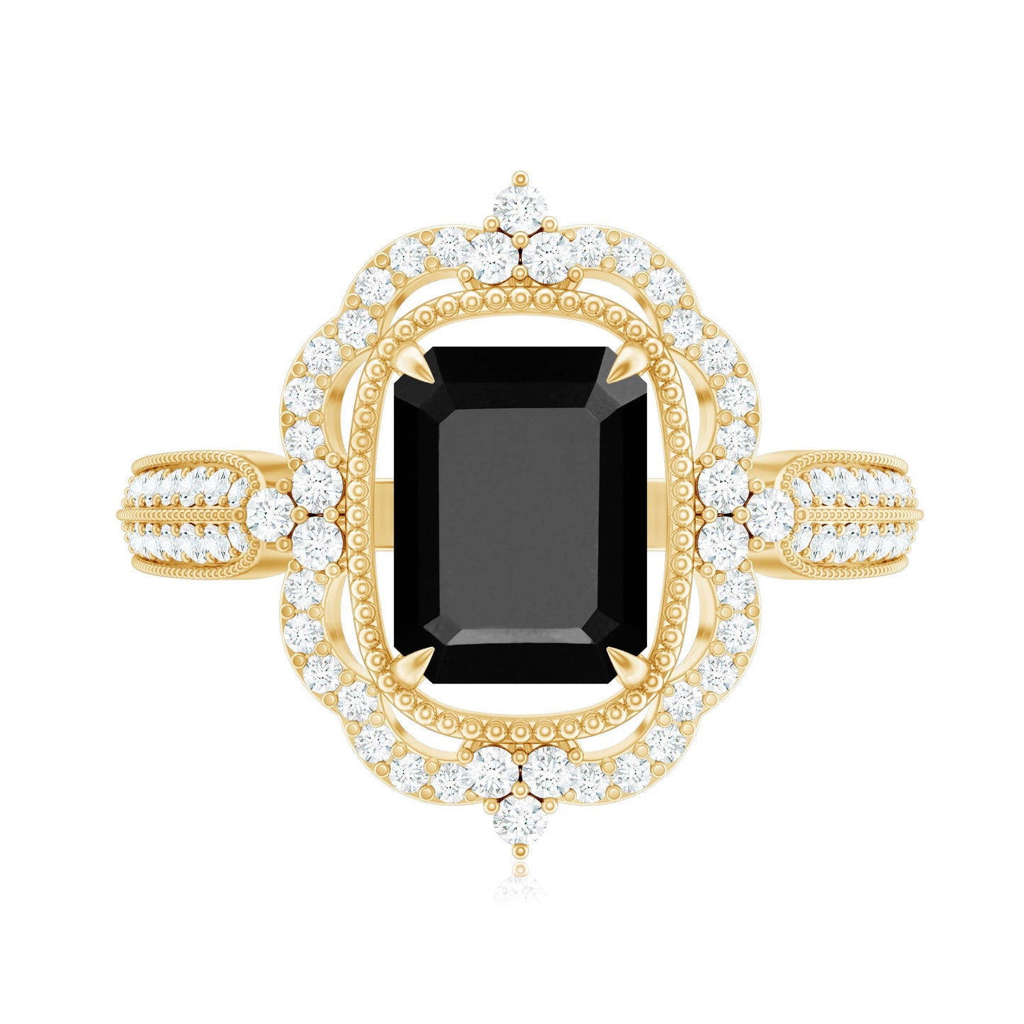 1.68 Carat Emerald Cut Lab Grown Black Diamond Retro Engagement Ring with White Diamond