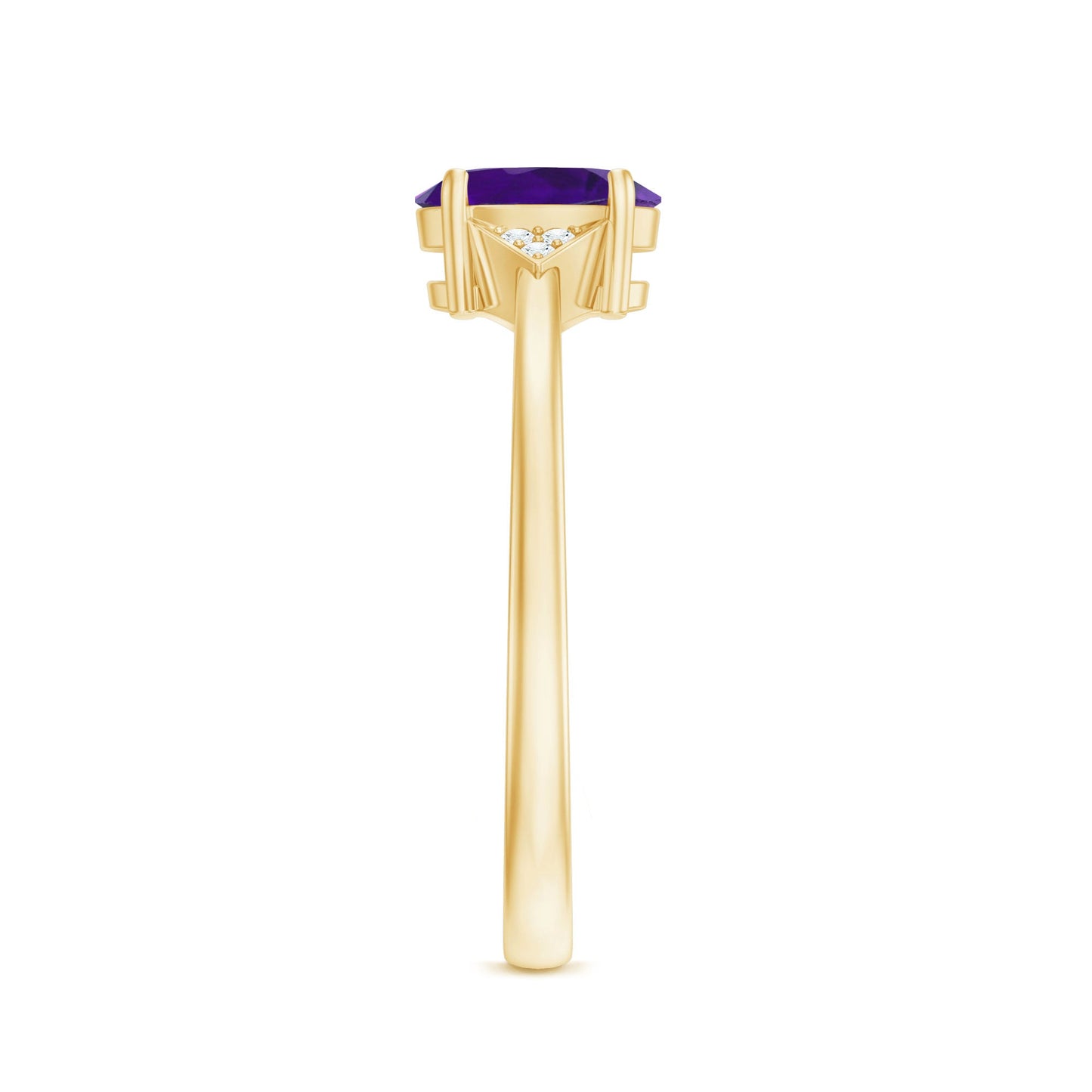 Natural 1 Carat Amethyst Oval Engagement Ring with Diamond Trio