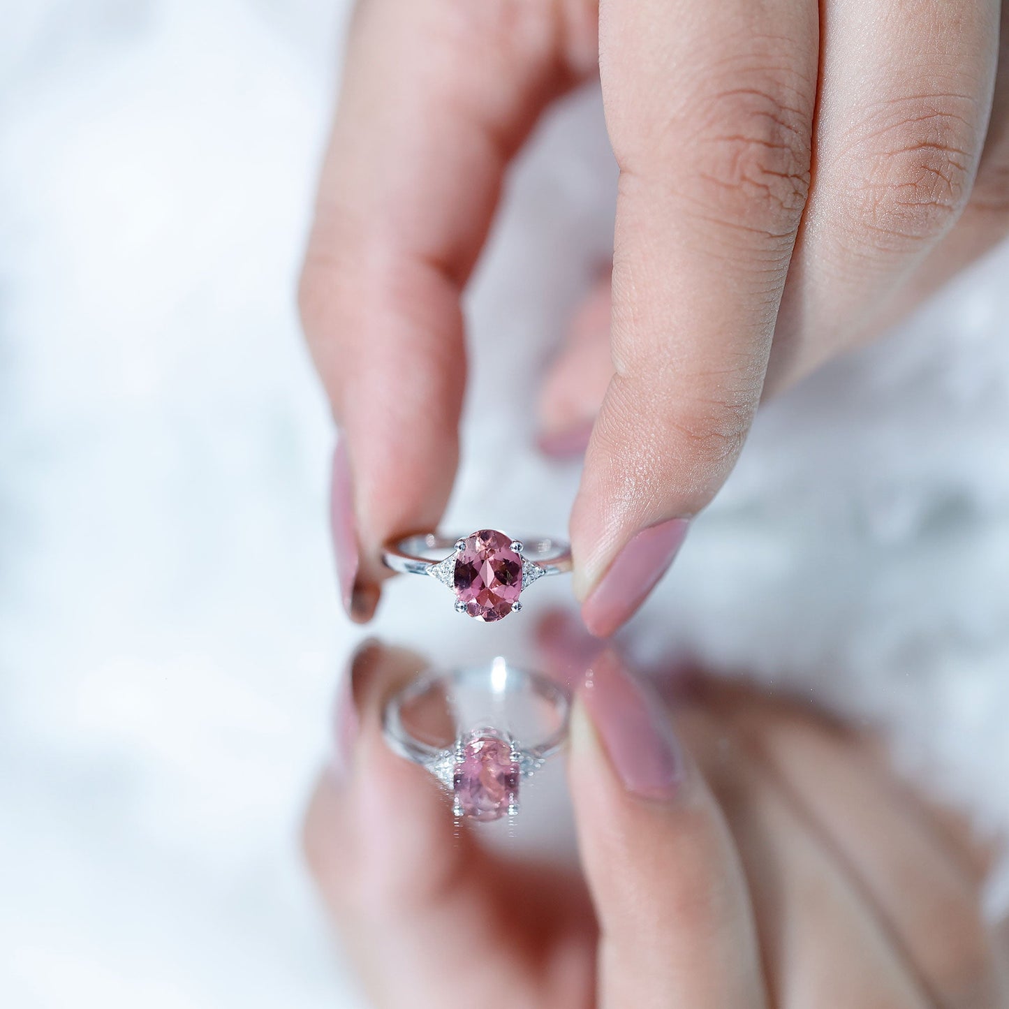 1 Carat Pink Tourmaline Oval Engagement Ring with Diamond