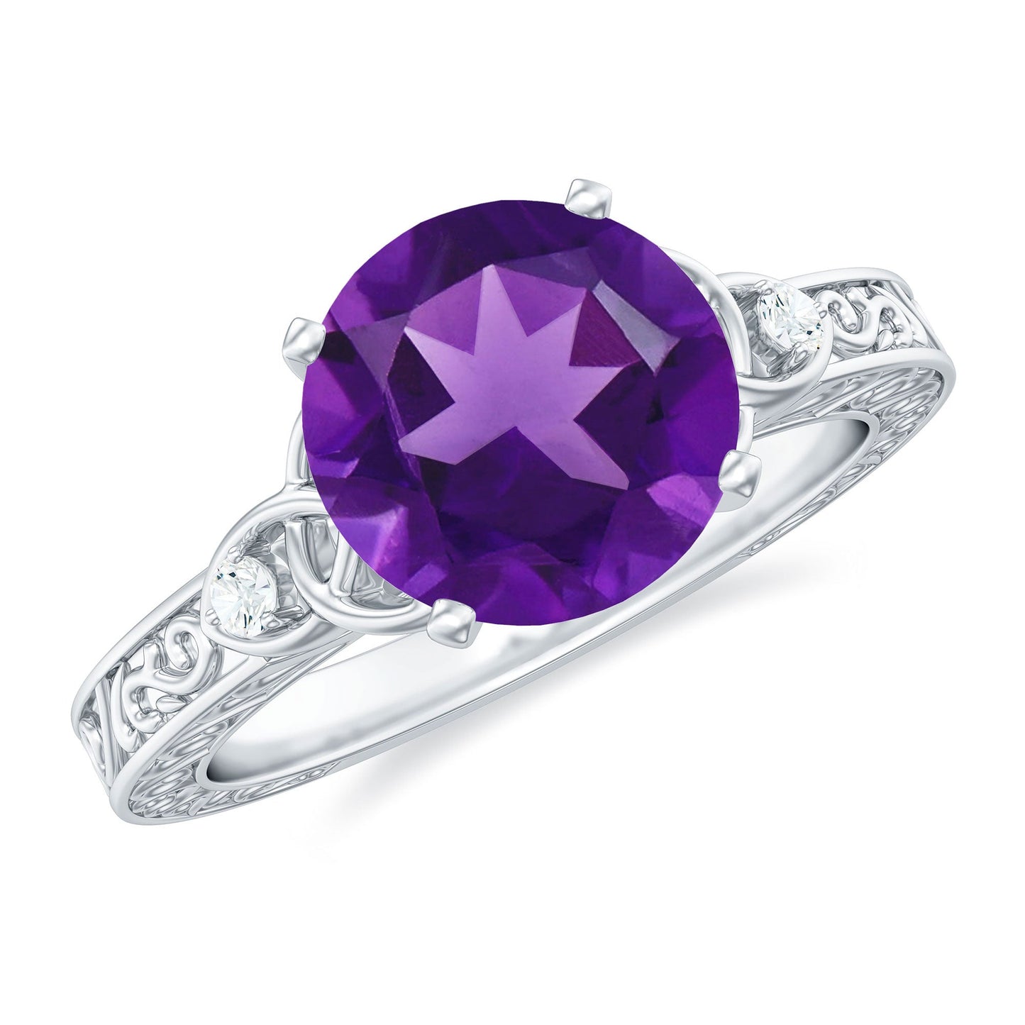 Real 1.2 Carat Amethyst Diamond Engagement Ring with Celtic Knot