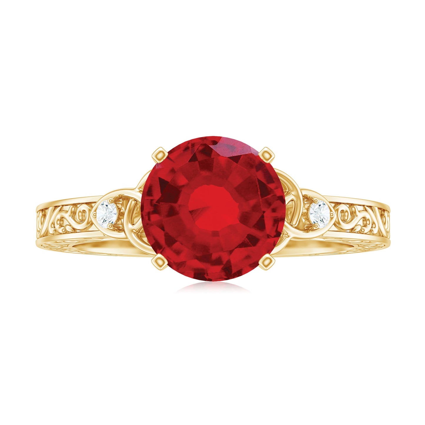 Solitaire Created Ruby Celtic Knot Ring with Diamond
