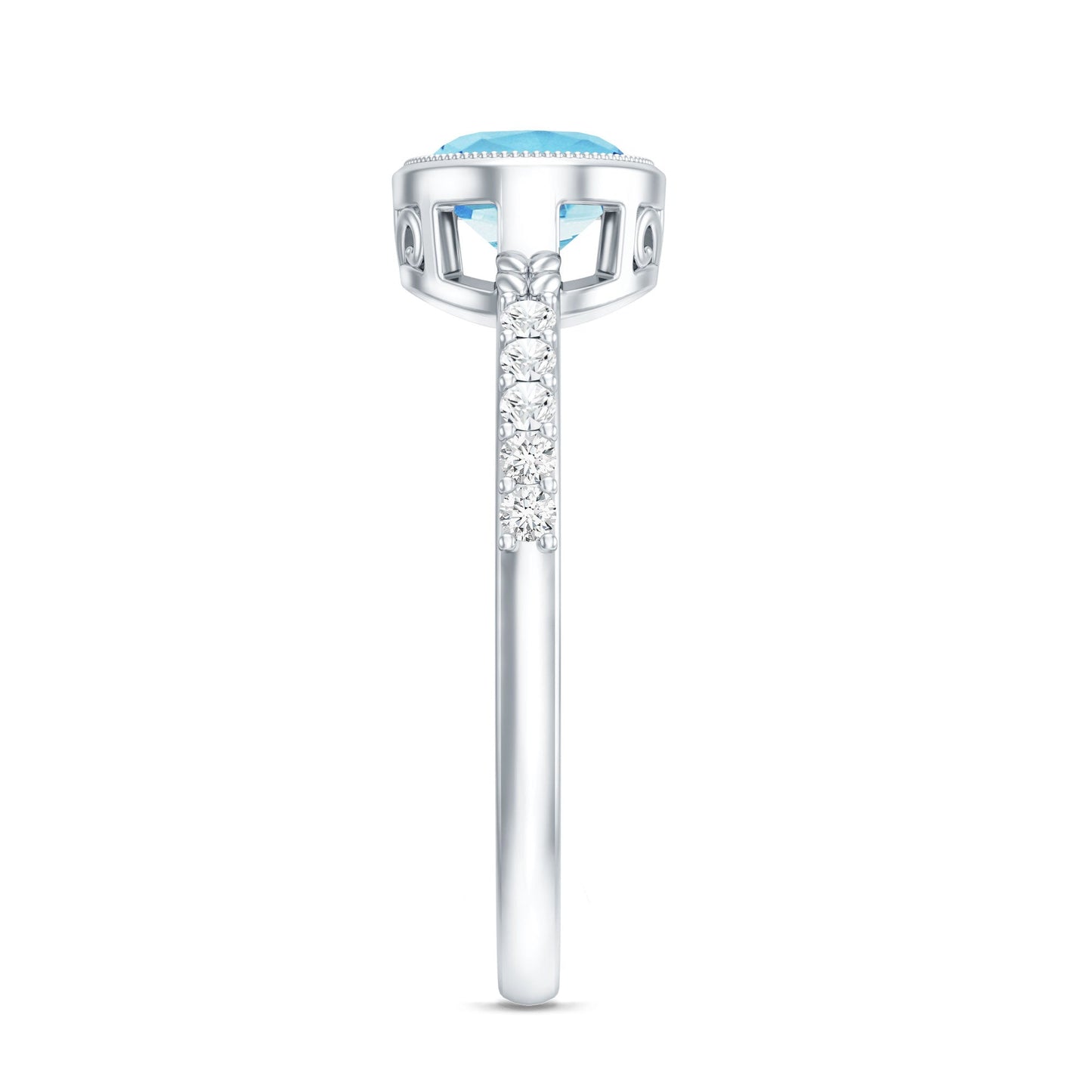 Natural Aquamarine Diamond Oval Engagement Ring in East West Style