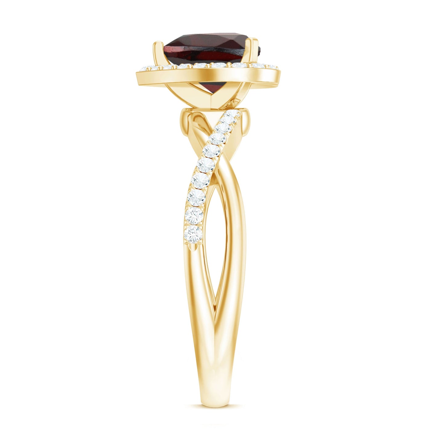 Natural Garnet Diamond Heart Engagement Ring with Crossover Shank