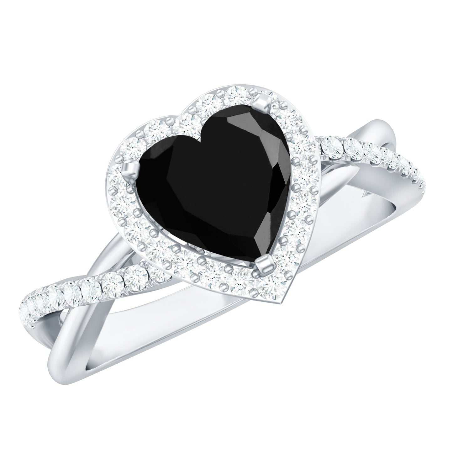 2.4 Carat Lab Grown Black and White Diamond Heart Engagement Ring with Halo