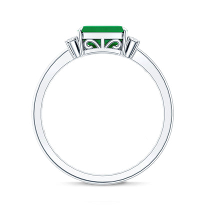 Real Emerald Cut Emerald East West Engagement Ring with Diamond