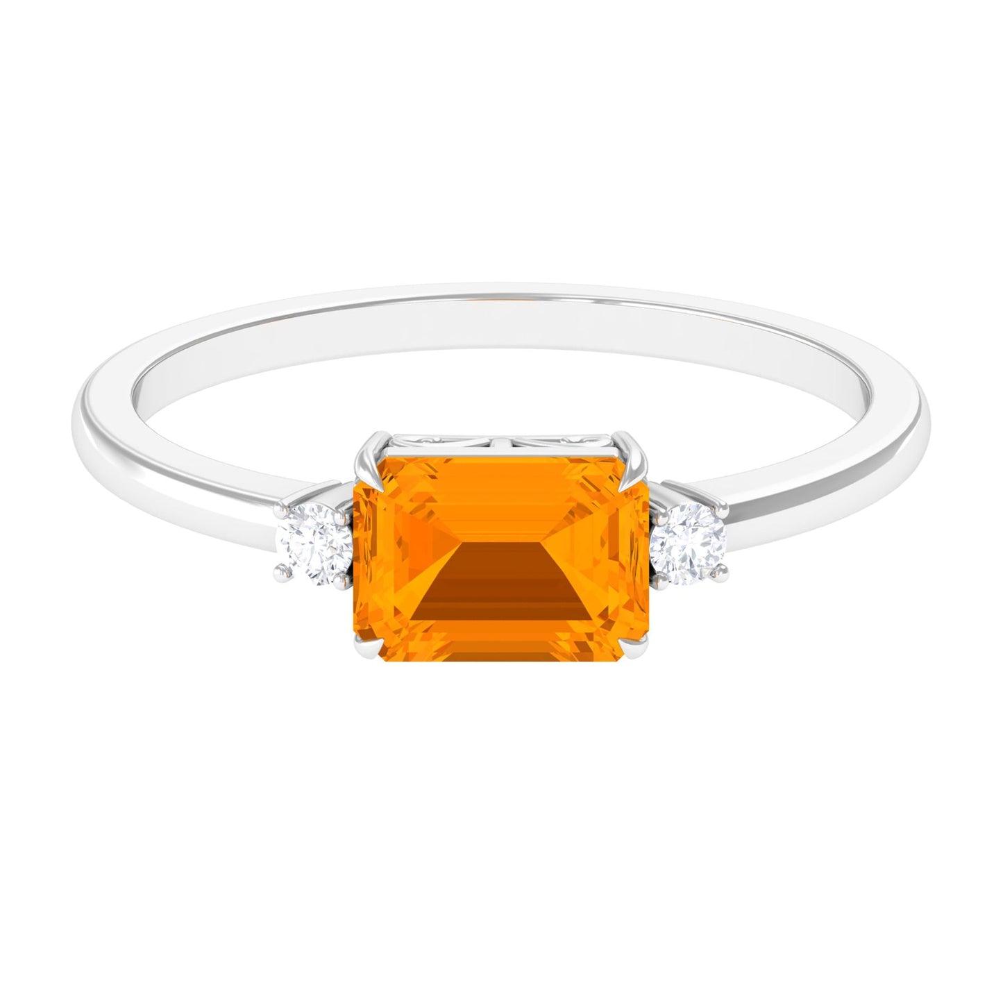 1 Carat Octagon Cut Fire Opal East West Engagement Ring with Diamond