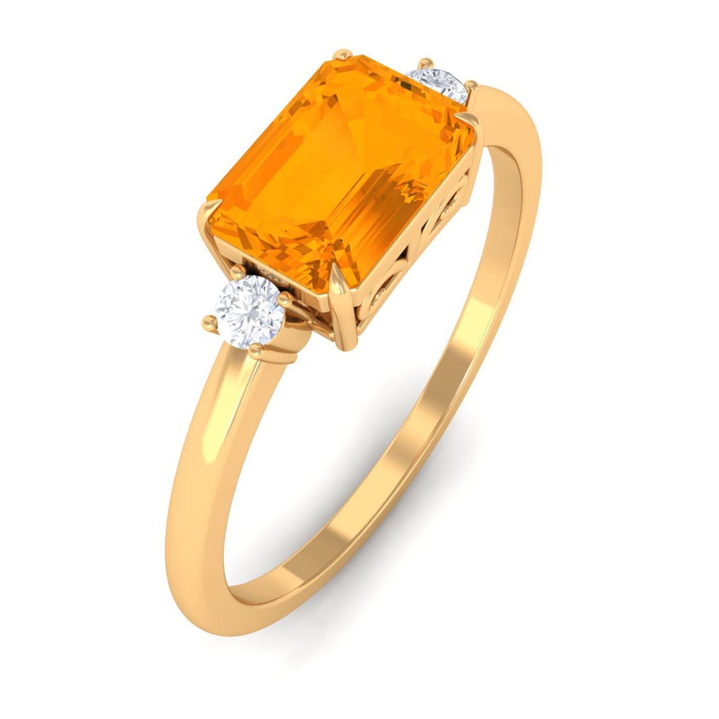 1 Carat Octagon Cut Fire Opal East West Engagement Ring with Diamond