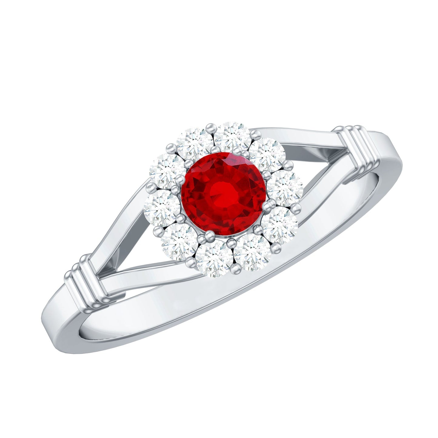 Lab Grown Ruby and Diamond Split Shank Engagement Ring