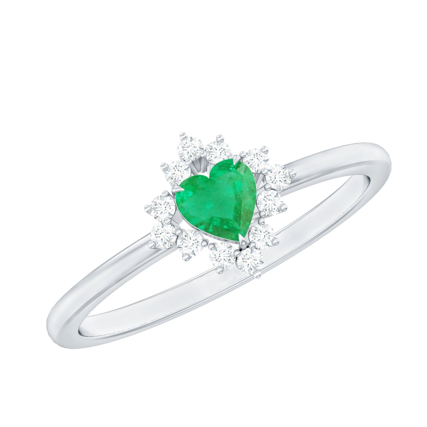 Heart Shape Emerald and Diamond Promise Ring