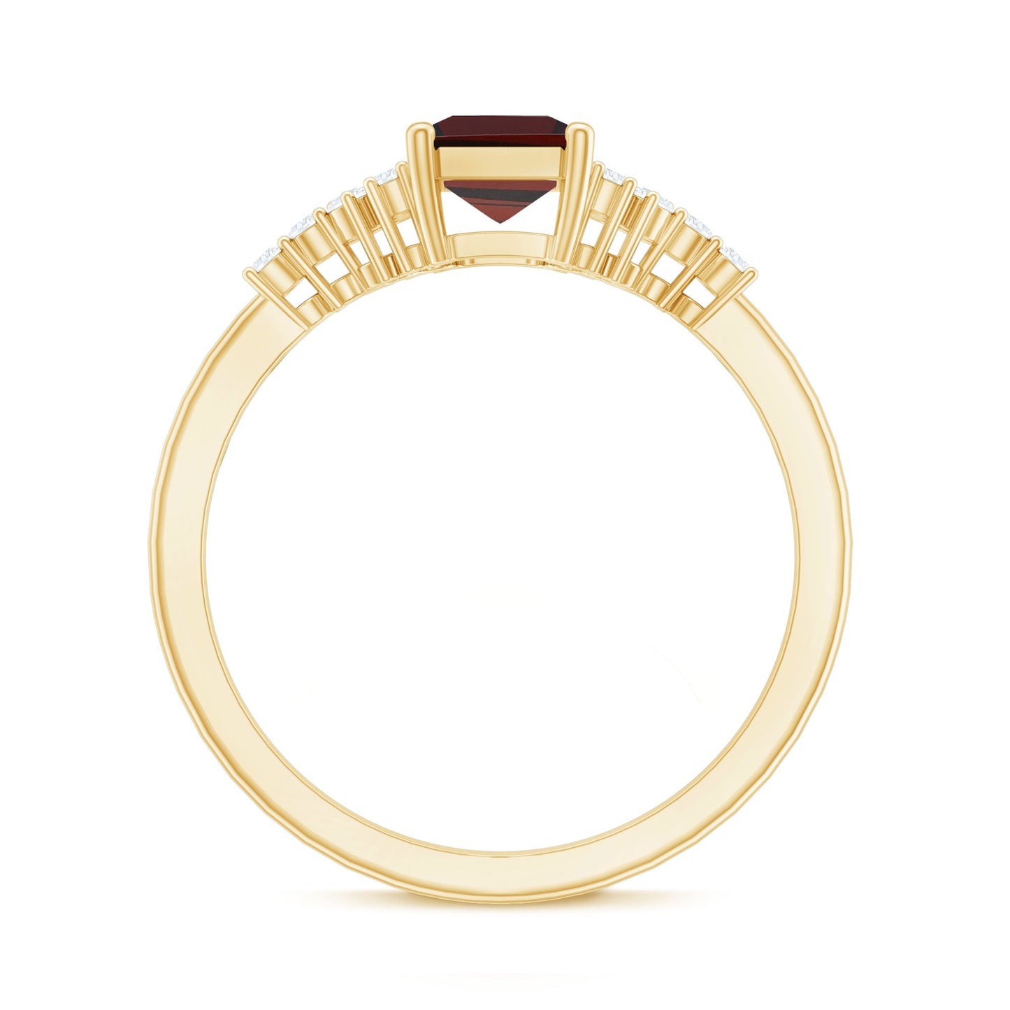 Natural Red Garnet Emerald Cut Engagement Ring with Diamond