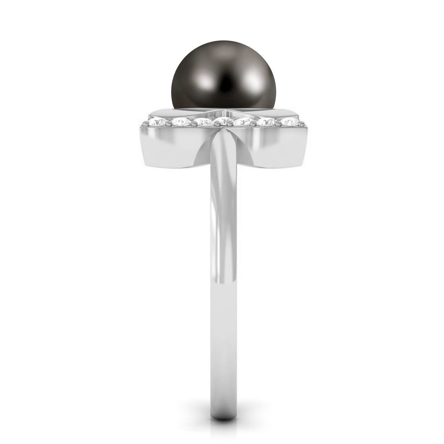 Round Tahitian Pearl Solitaire Cuff Engagement Ring with Diamond