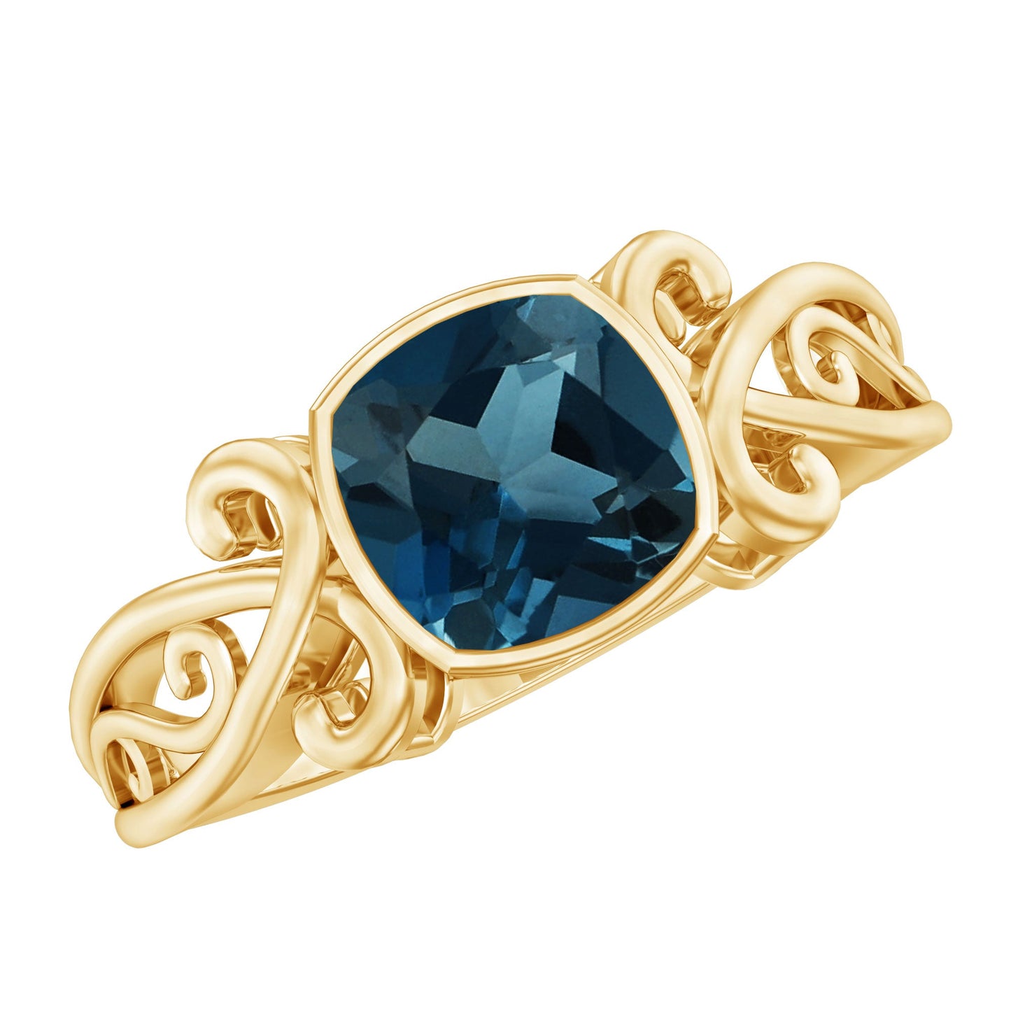 2.8 Carat Cushion Cut London Blue Topaz Vintage Solitaire Ring