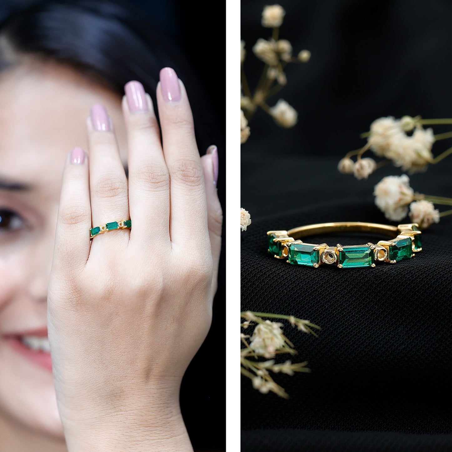 Baguette Cut Lab Grown Emerald Eternity Wedding Band