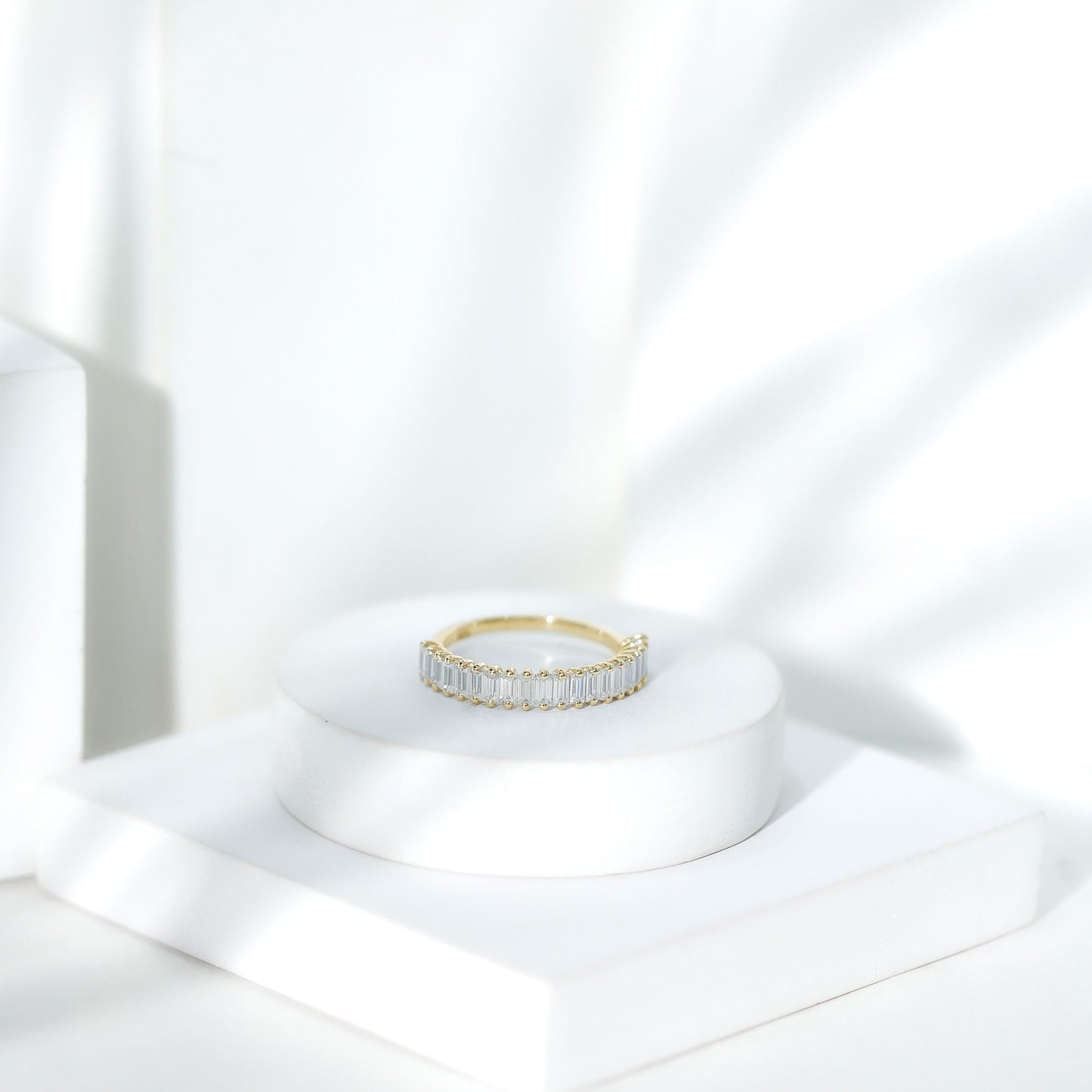 Certified Baguette Moissanite Half Eternity Band Ring