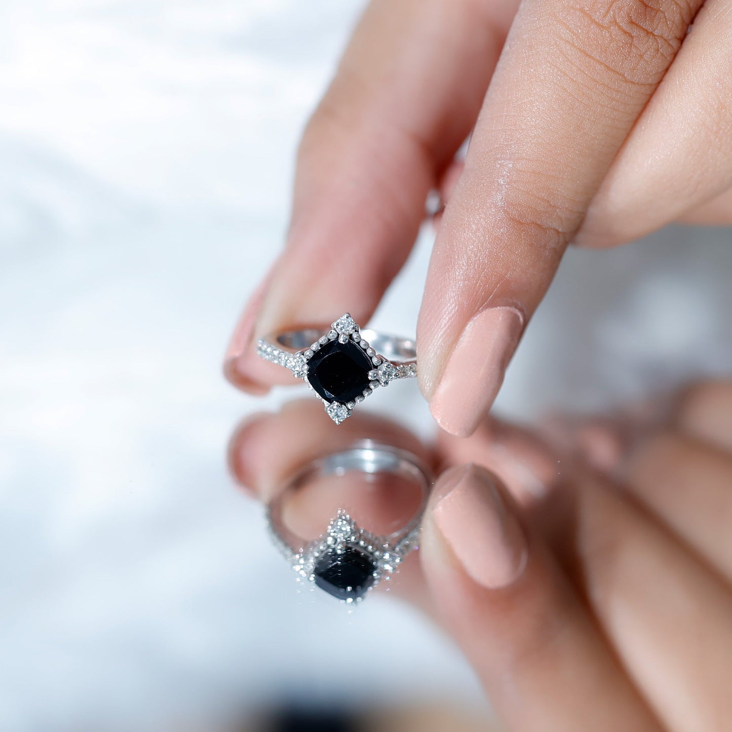 2 Carat Vintage Style Black Spinel Engagement Ring with Diamonds