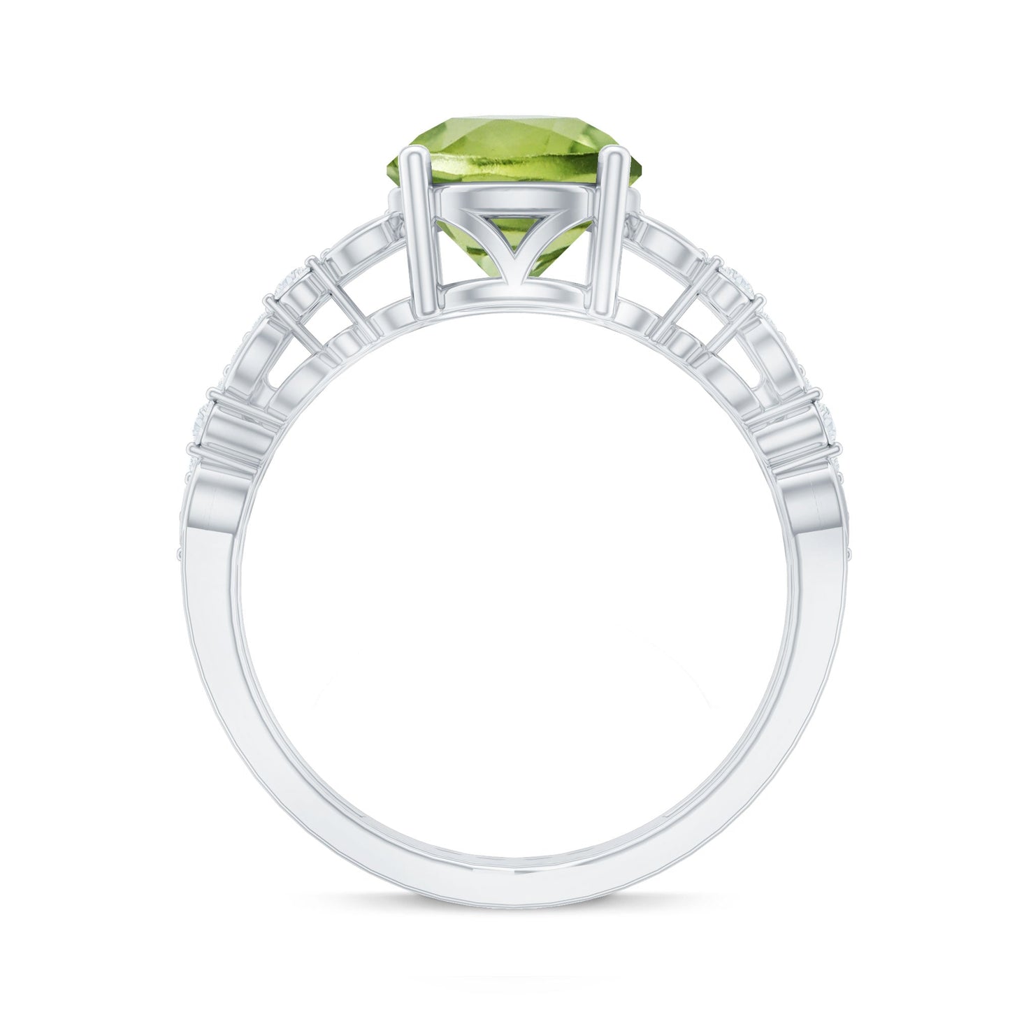 Genuine 2 Carat Peridot Double Band Engagement Ring with Diamond