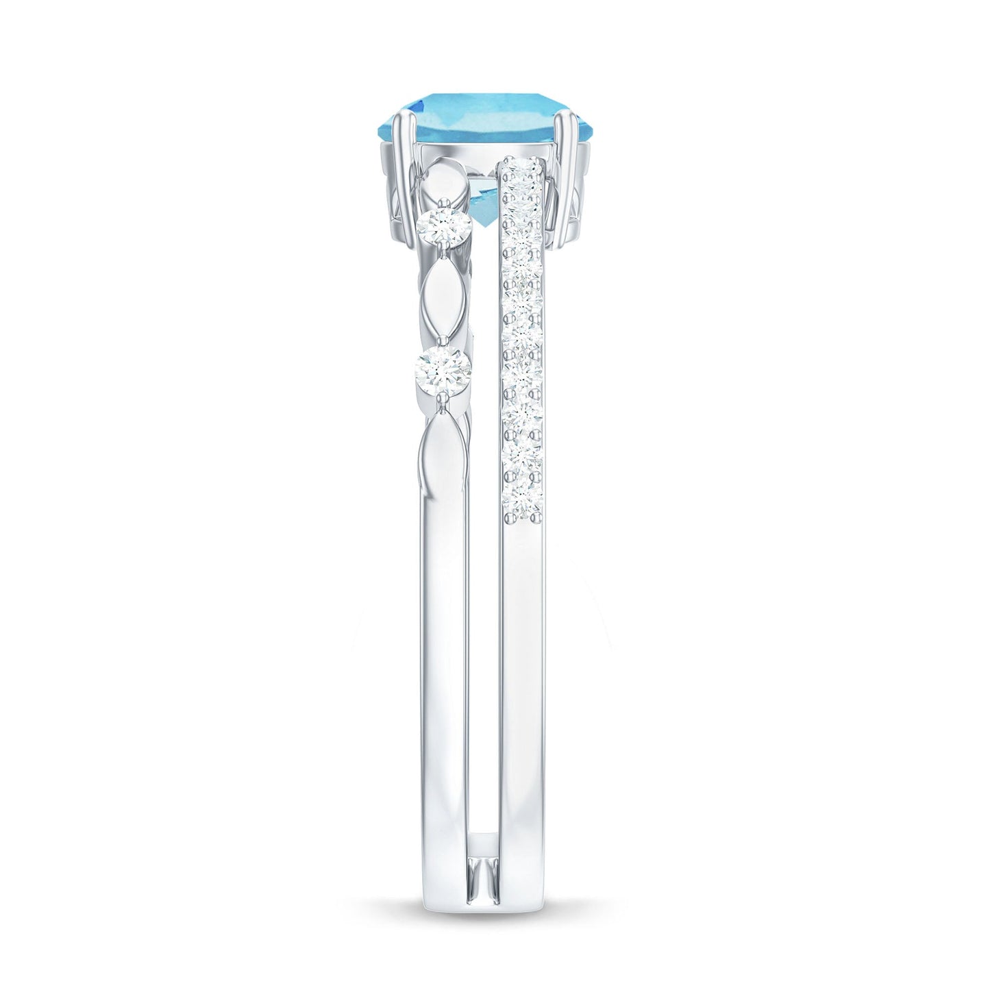 Natural Aquamarine Double Band Engagement Ring with Diamond