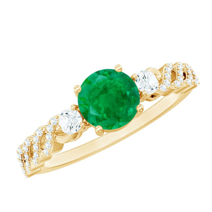 Natural Emerald Solitaire Engagement Ring with Diamond