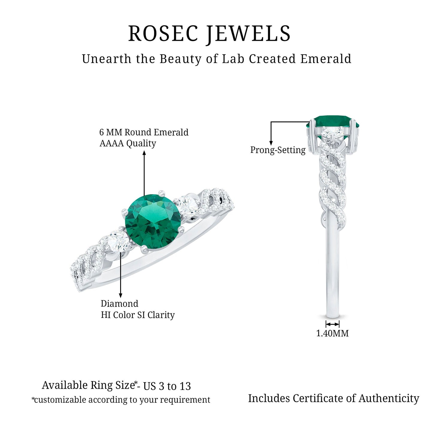 Certified Lab Grown Emerald Diamond Designer Engagement Ring