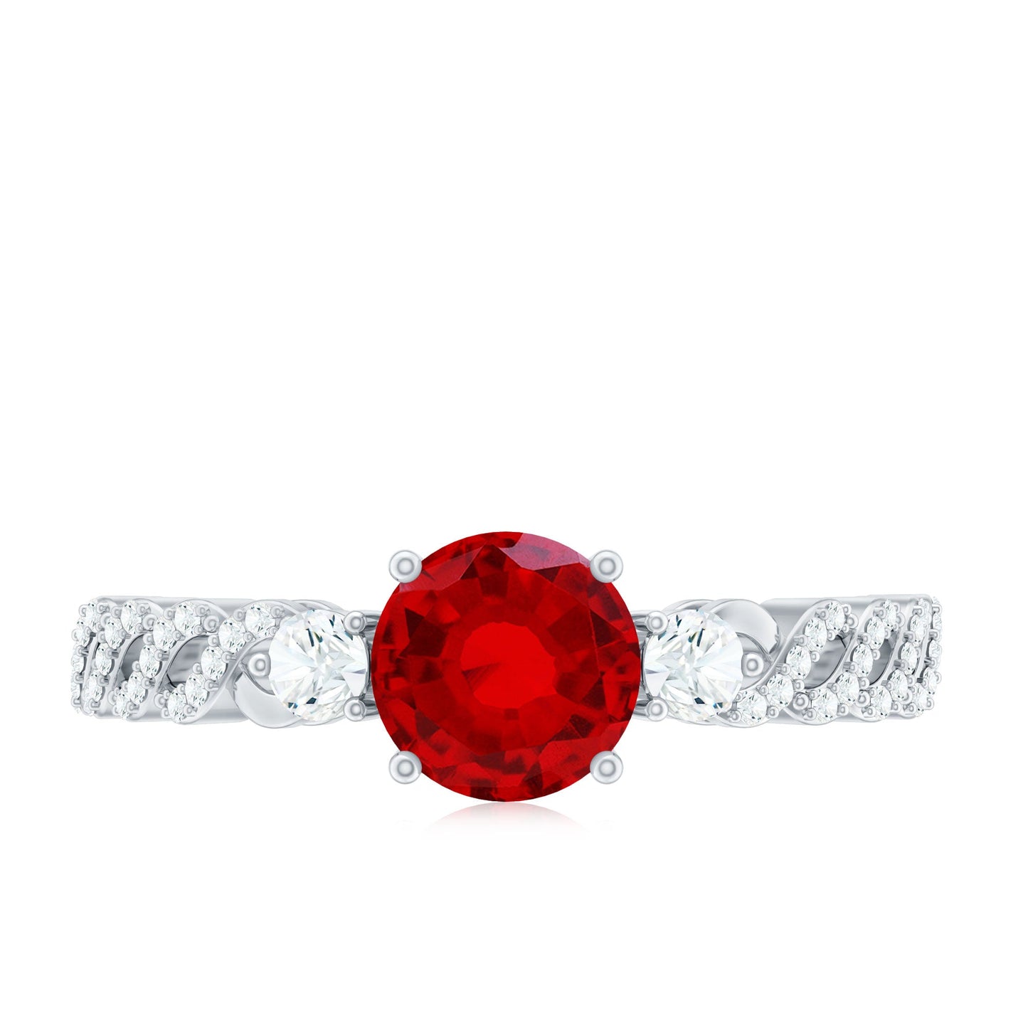Lab Grown Ruby Designer Ring with Diamond Side Stones