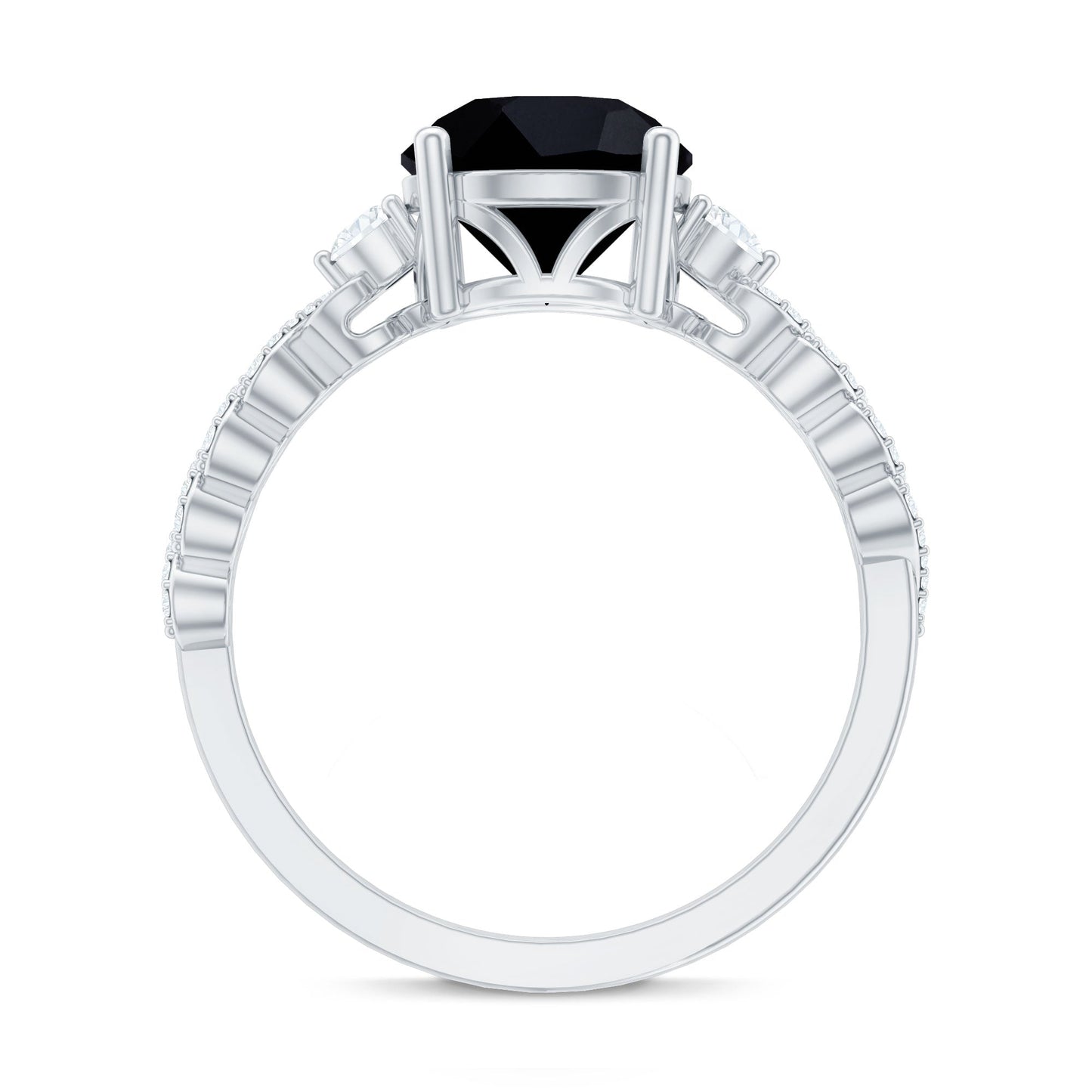 Designer 2.6 Carat Black Spinel Engagement Ring with Diamond