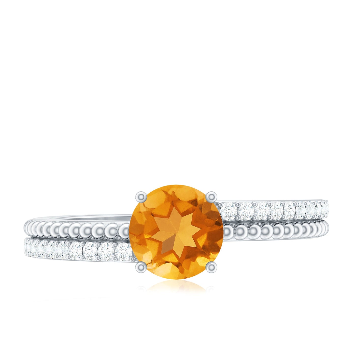 Natural Citrine Solitaire Engagement Ring with Diamond