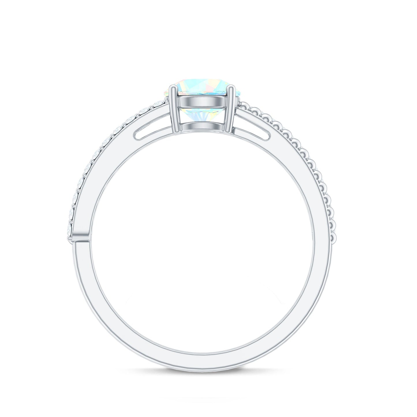 Natural Ethiopian Opal Diamond Solitaire Engagement Ring with Beaded Detailing