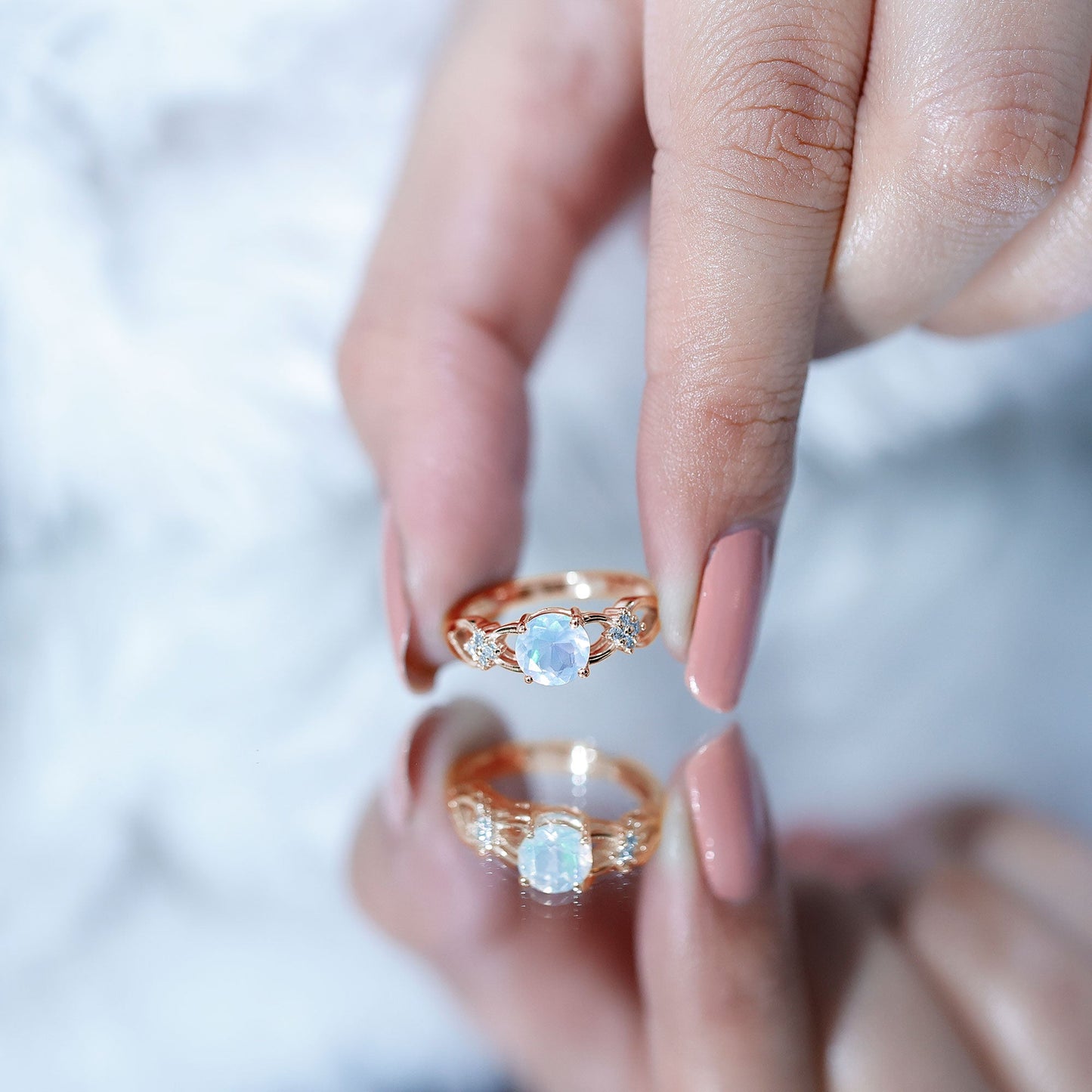 Natural Ethiopian Opal Crossover Engagement Ring with Floral Diamond