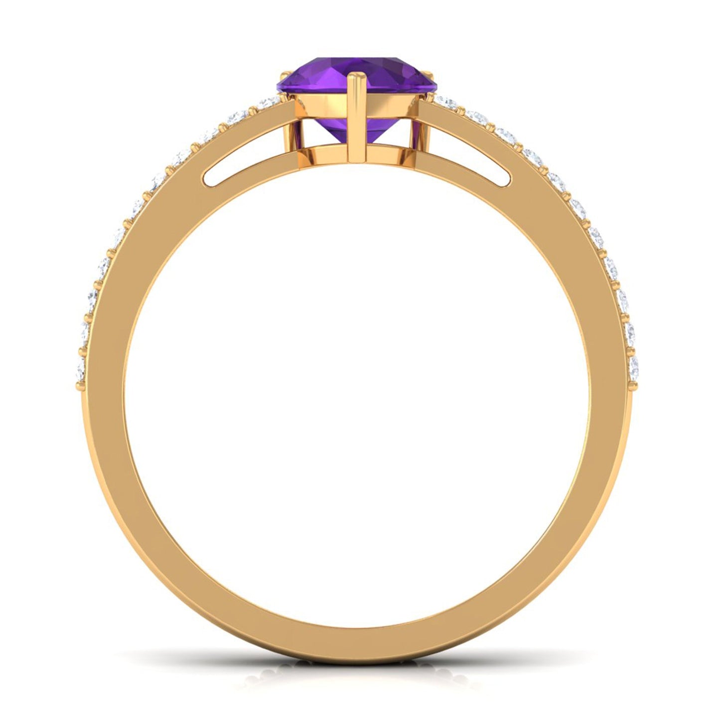 Real 1 Carat Amethyst Pear Shaped Engagement Ring with Diamond